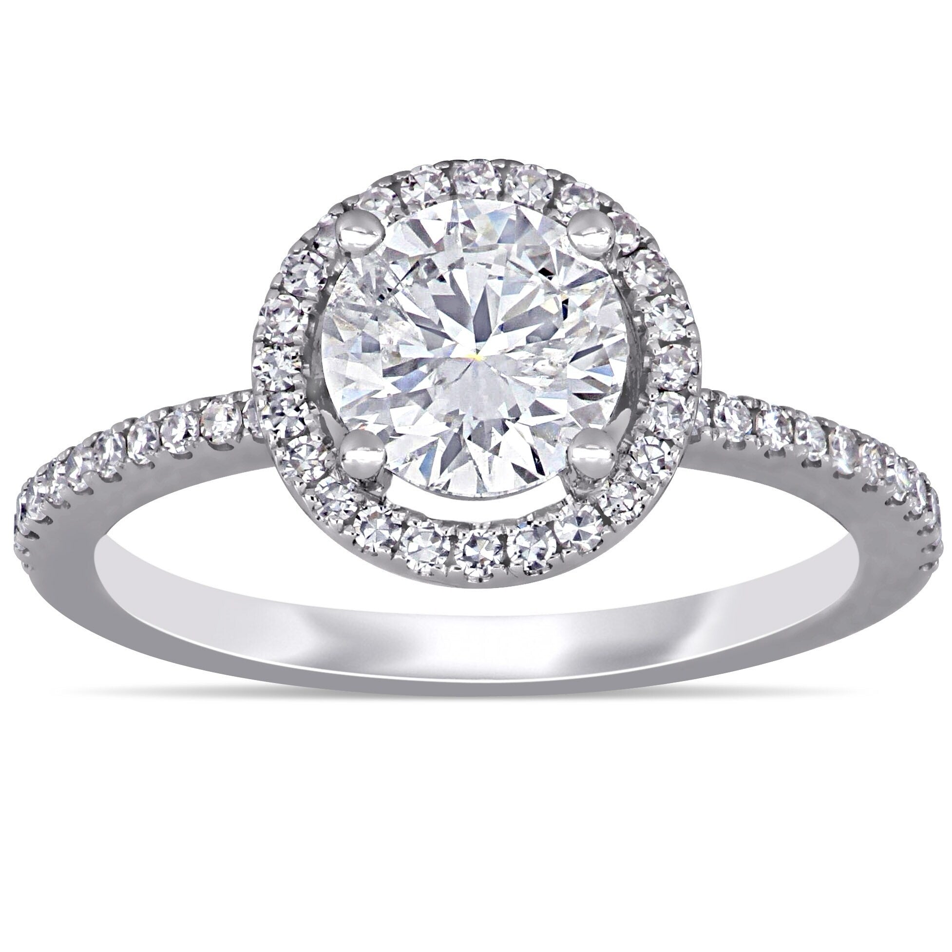 Miadora 14K White Gold 1 3 8Ct Tdw Diamond Halo Engagement Ring