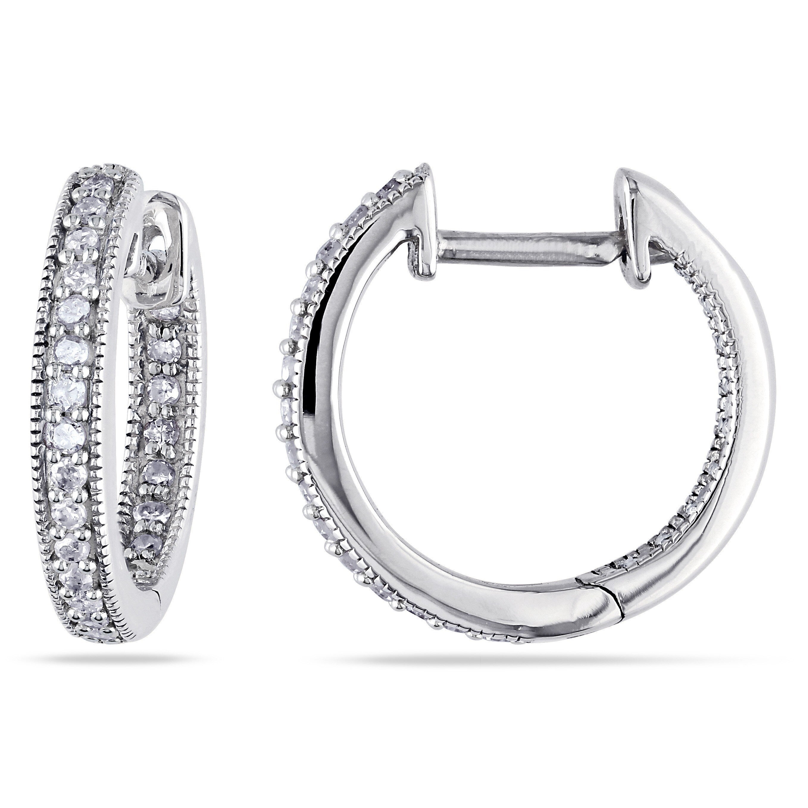 Miadora 14K White Gold 1 4Ct Tdw Diamond Hoop Earrings