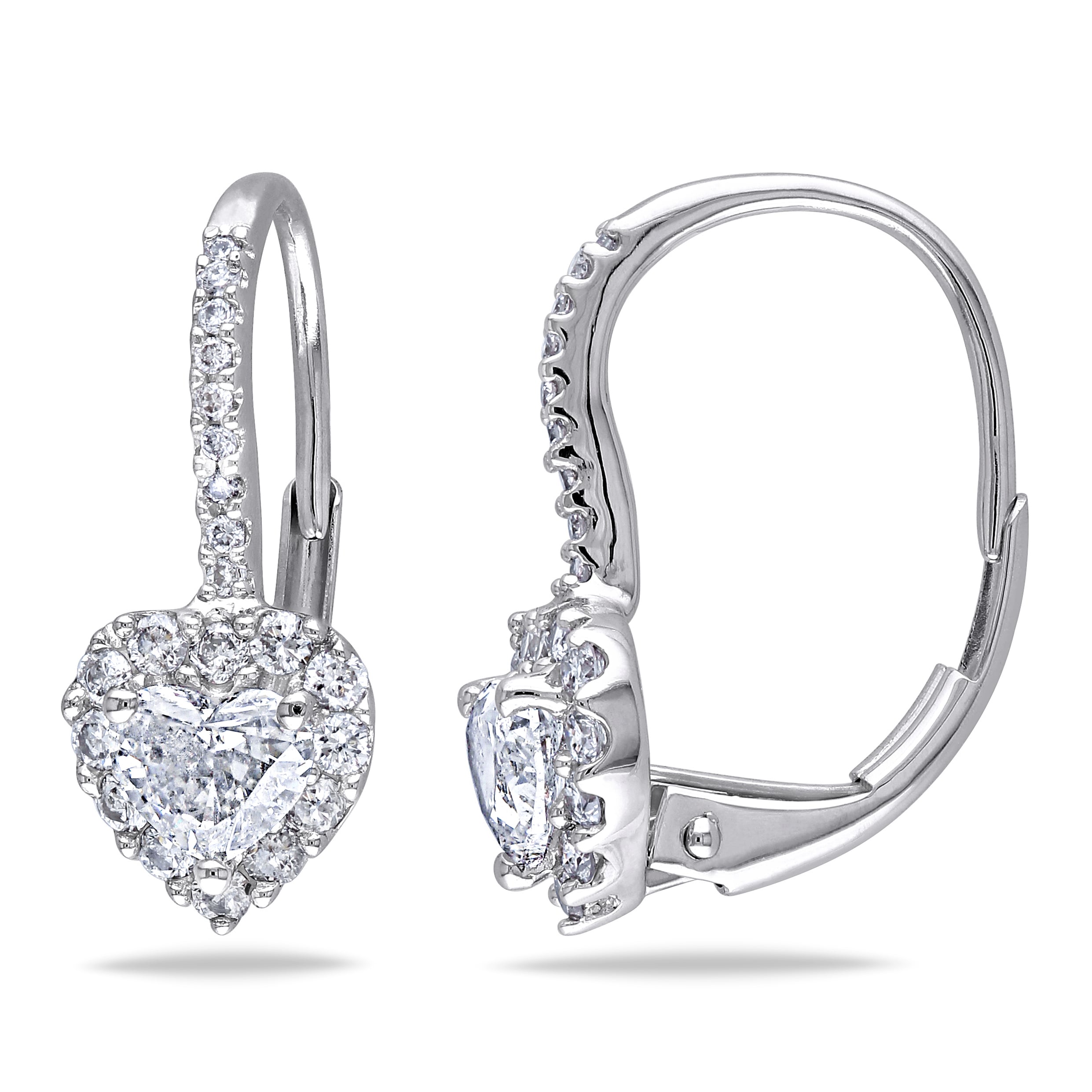Miadora Signature Collection 14K White Gold 1Ct Tdw Diamond Heart Earrings