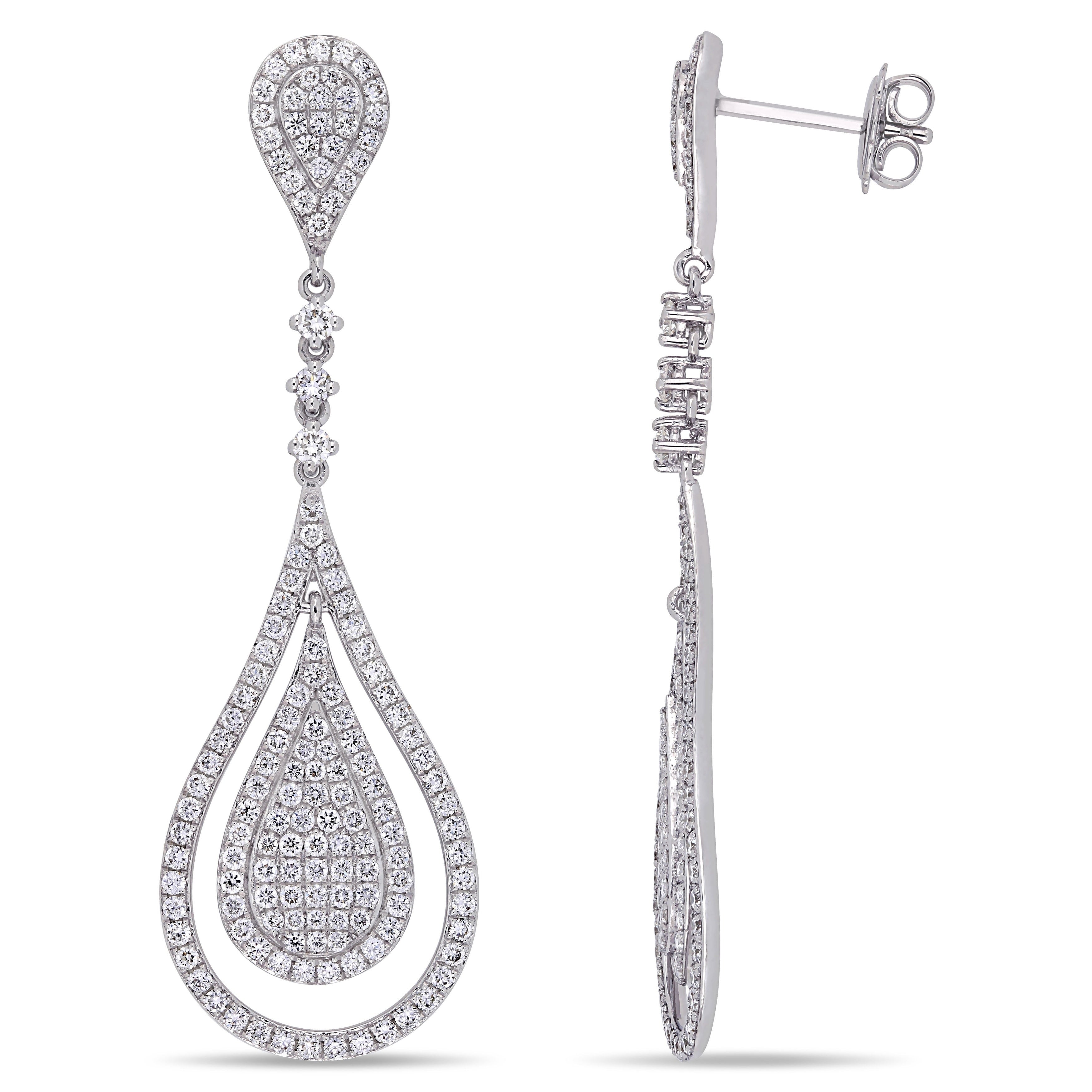 Miadora 14K White Gold 2 2 5Ct Tdw Diamond Teardrop Cluster Dangle Earrings