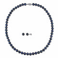 Miadora 14K White Gold 2 Piece Set Of Cultured Black Pearl Necklace And Earrings 6.5 7 Mm