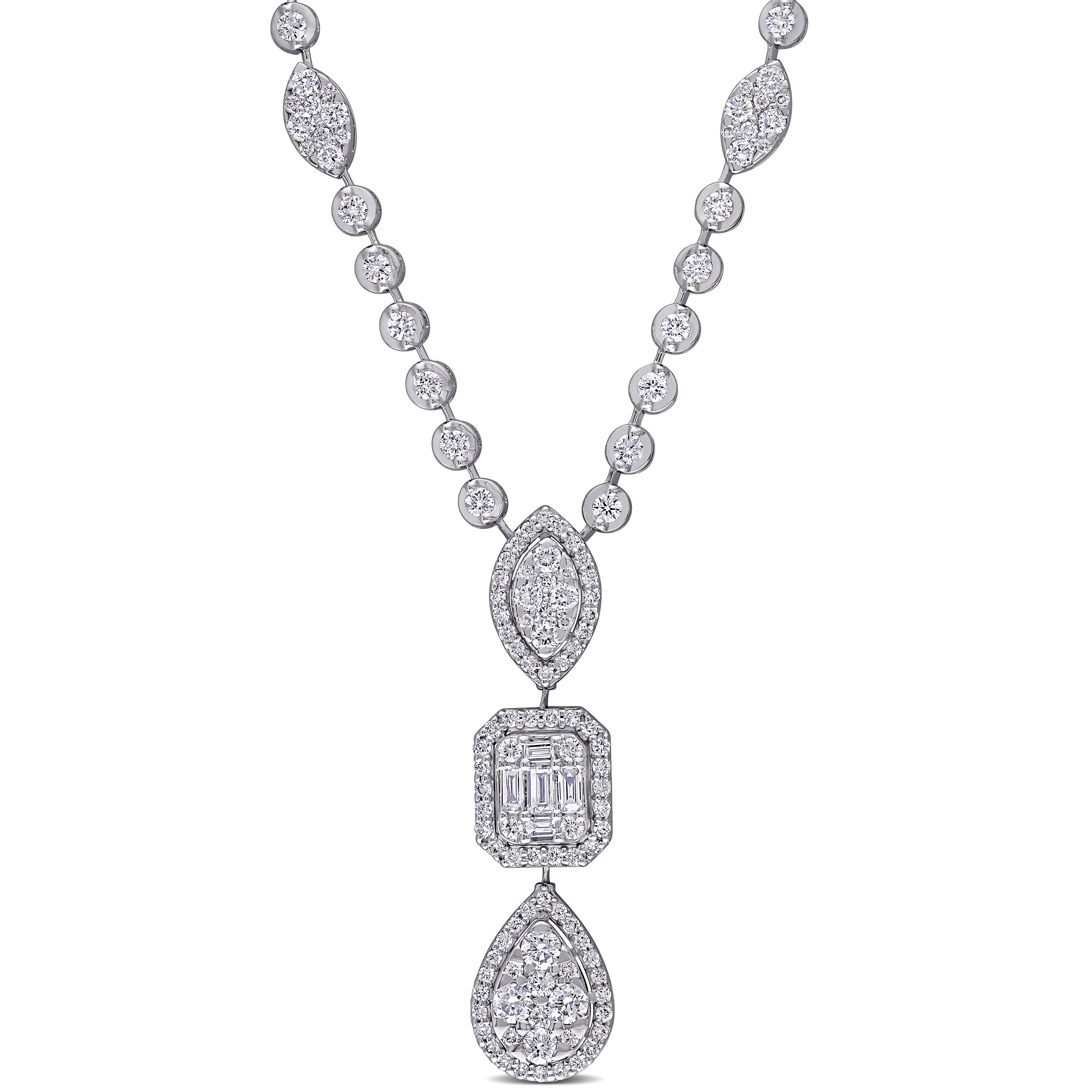 Miadora 14K White Gold 2Ct Tdw Diamond 3 Tier Geometric Drop Tennis Station Necklace 36.4 Mm X 17 Inch X 8.9 Mm