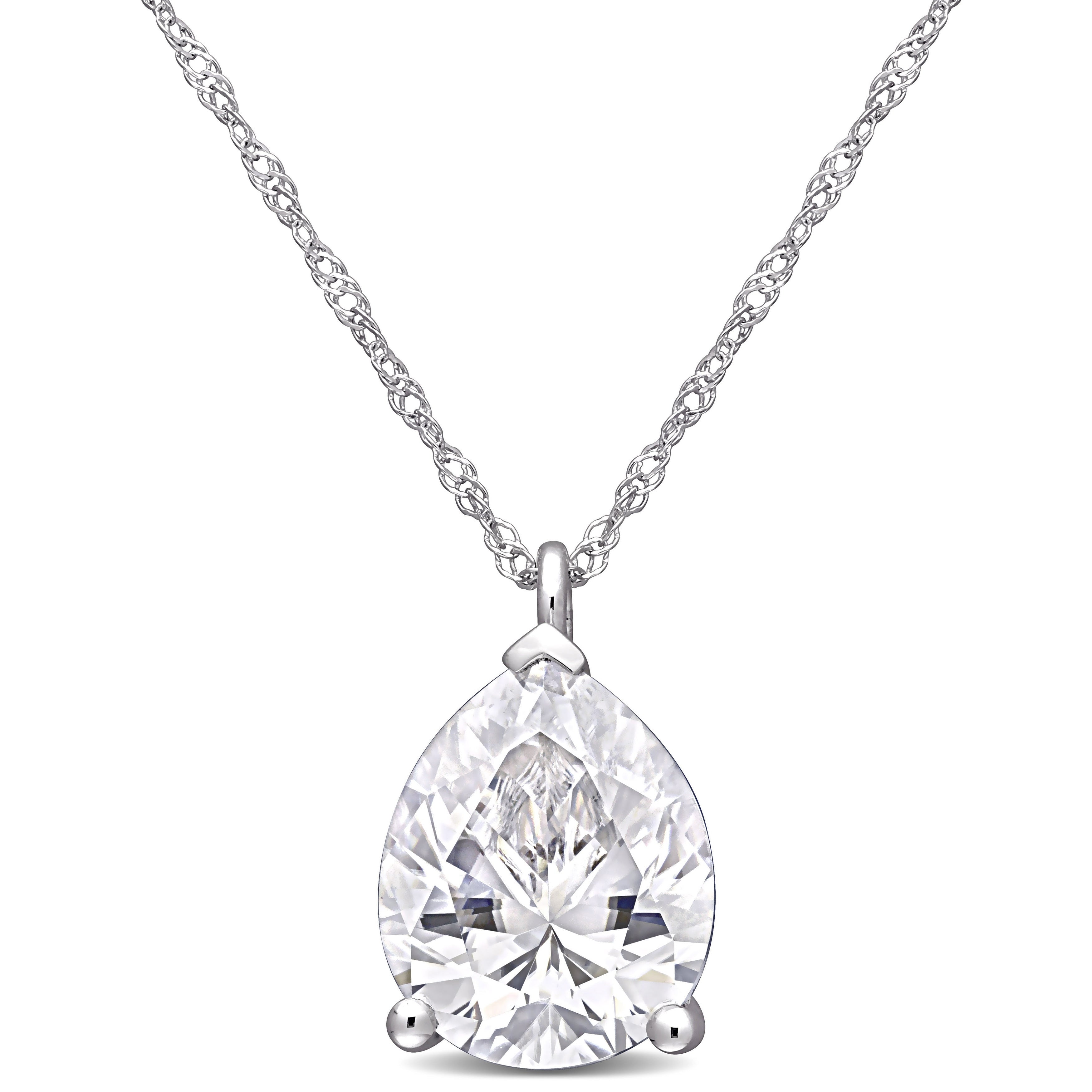 Miadora 14K White Gold 3 1 4Ct Tgw Created Moissanite Solitaire Teardrop Necklace 14 Mm X 17 Inch X 9 Mm