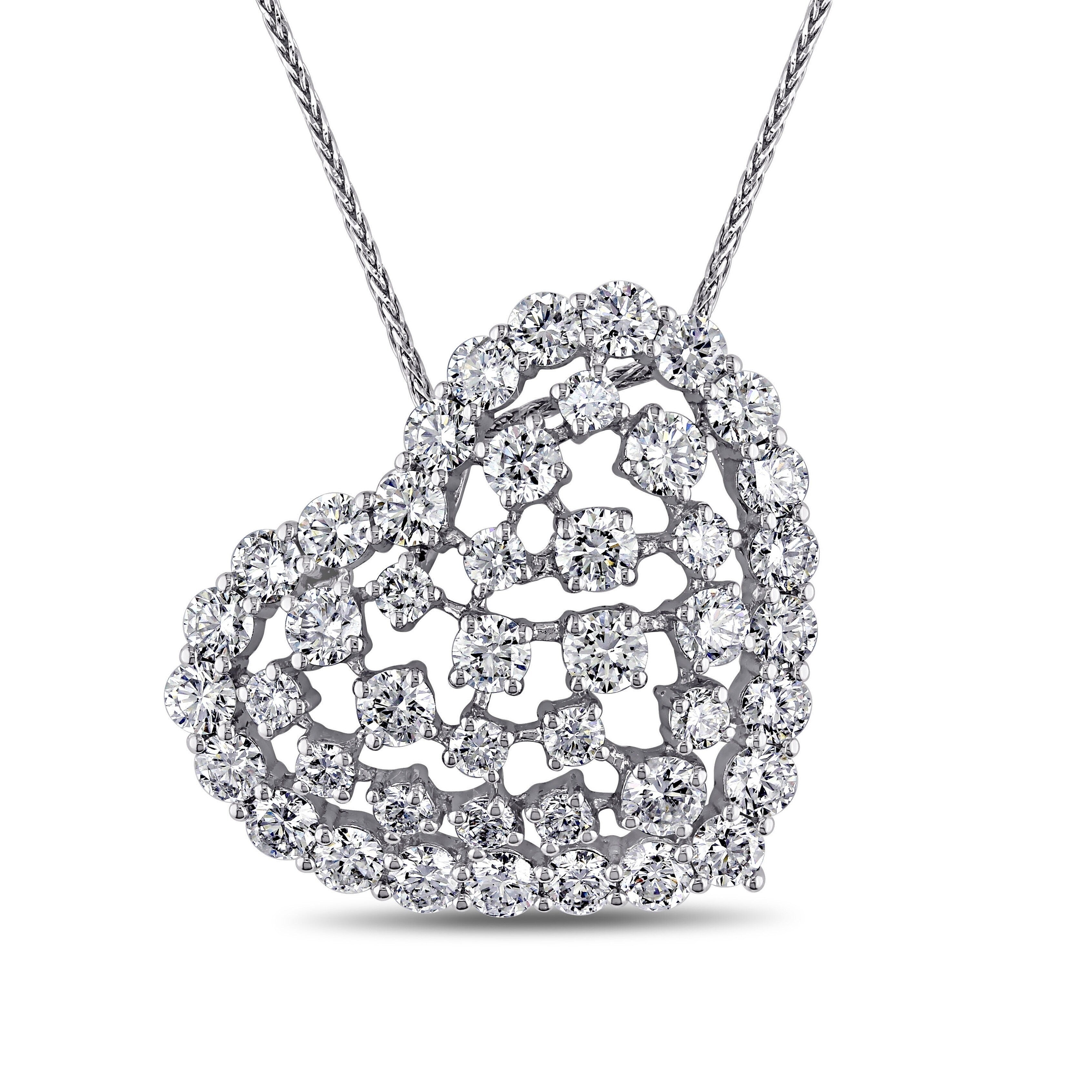Miadora 14K White Gold 3Ct Tdw Diamond Heart Clustered Necklace