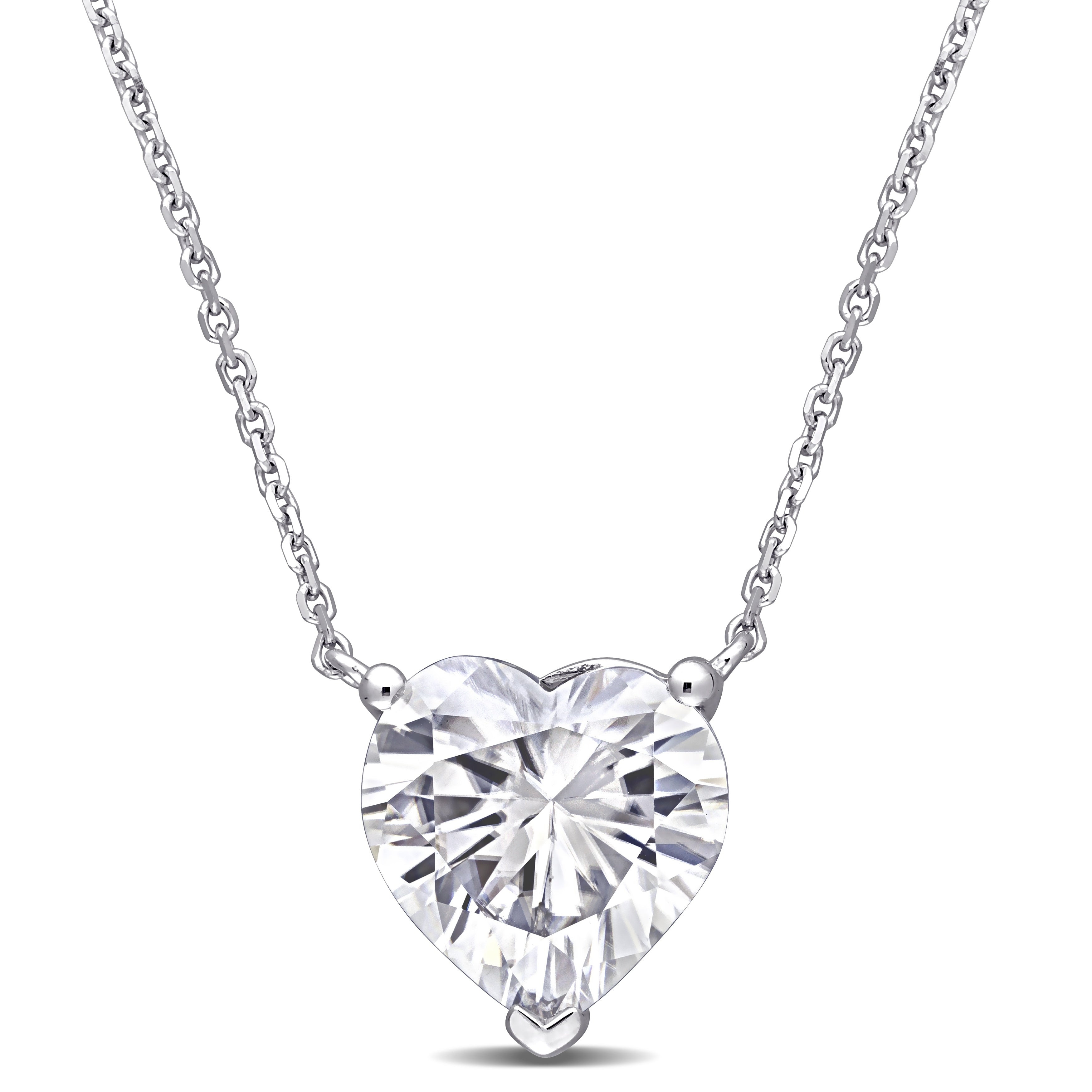 Miadora 14K White Gold 3Ct Tgw Created Moissanite Solitaire Heart Station Necklace 11.1 Mm X 17 Inch X 10 Mm