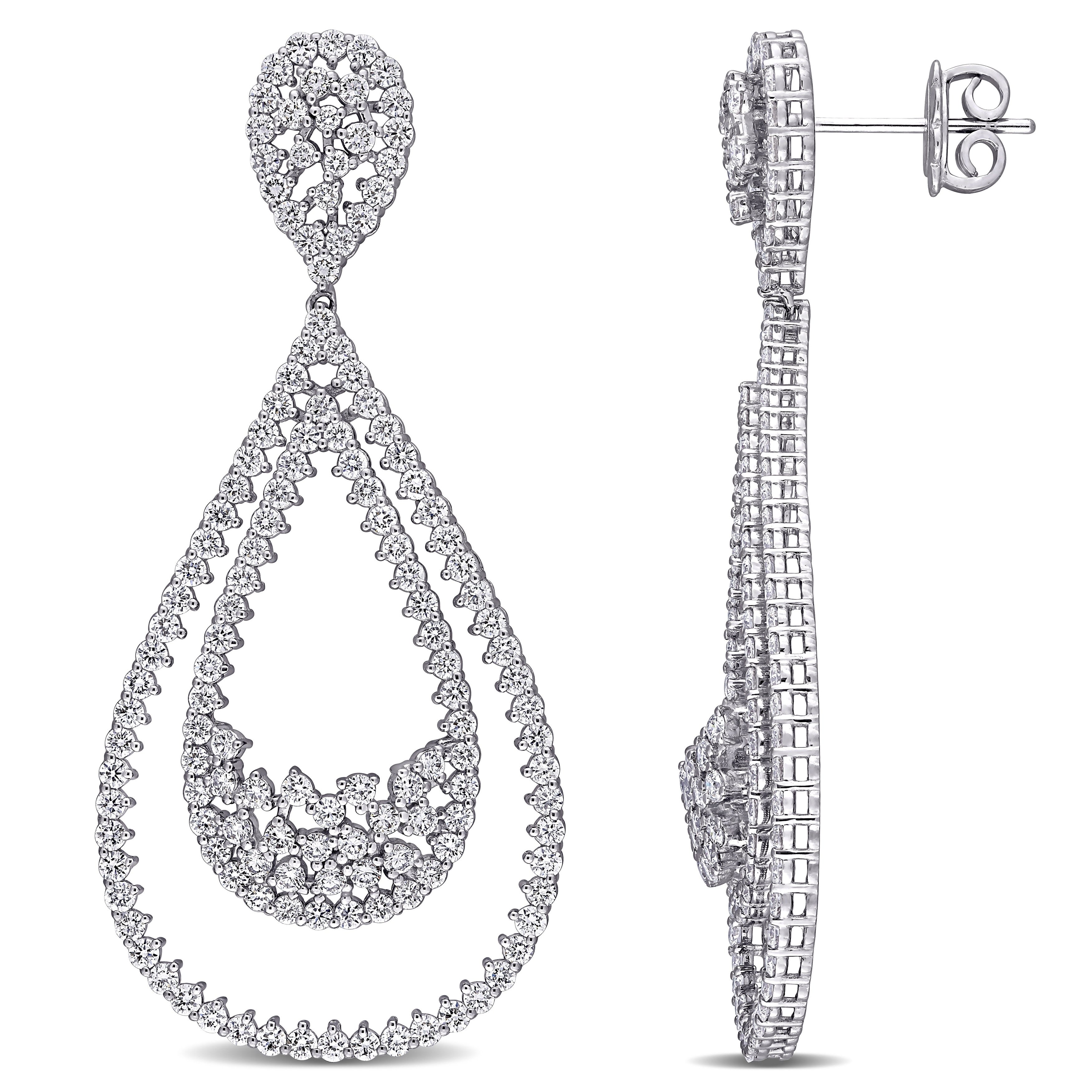 Miadora 14K White Gold 4 1 8Ct Tdw Diamond Double Teardrop Cluster Earrings N A