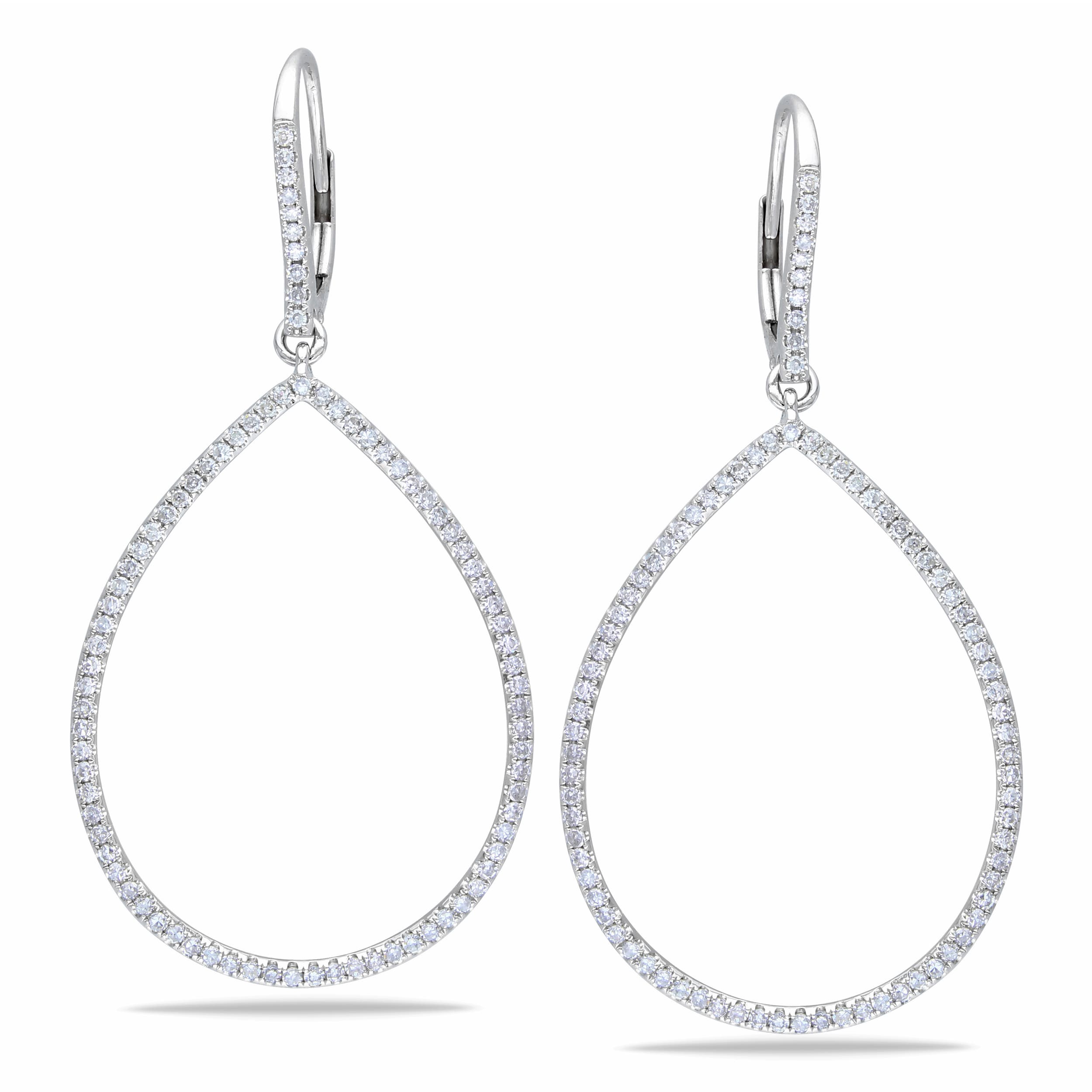 Miadora 14K White Gold 4 5Ct Tdw Diamond Teardrop Open Hoop Dangle Earrings