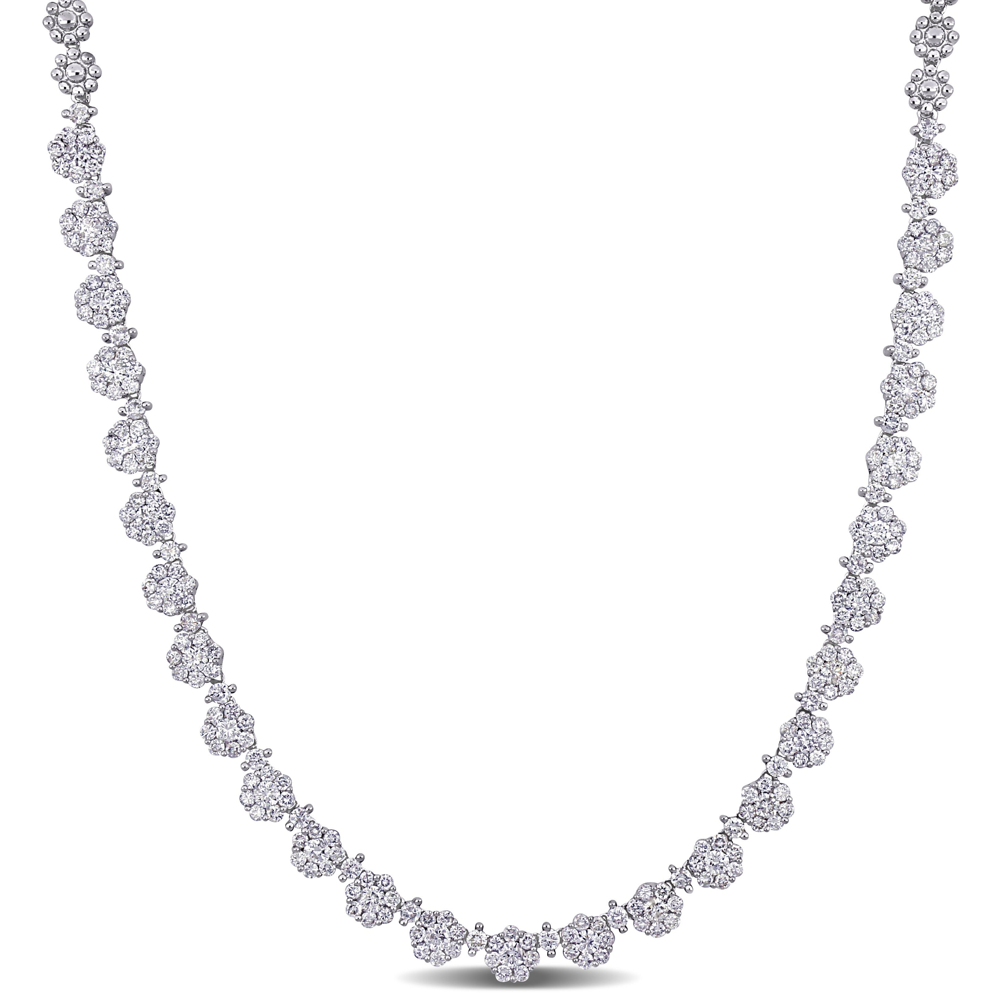Miadora 14K White Gold 6 3 4Ct Tdw Diamond Floral Composite Tennis Necklace 15.5 Inch X 5.5 Mm X 3.5 Mm