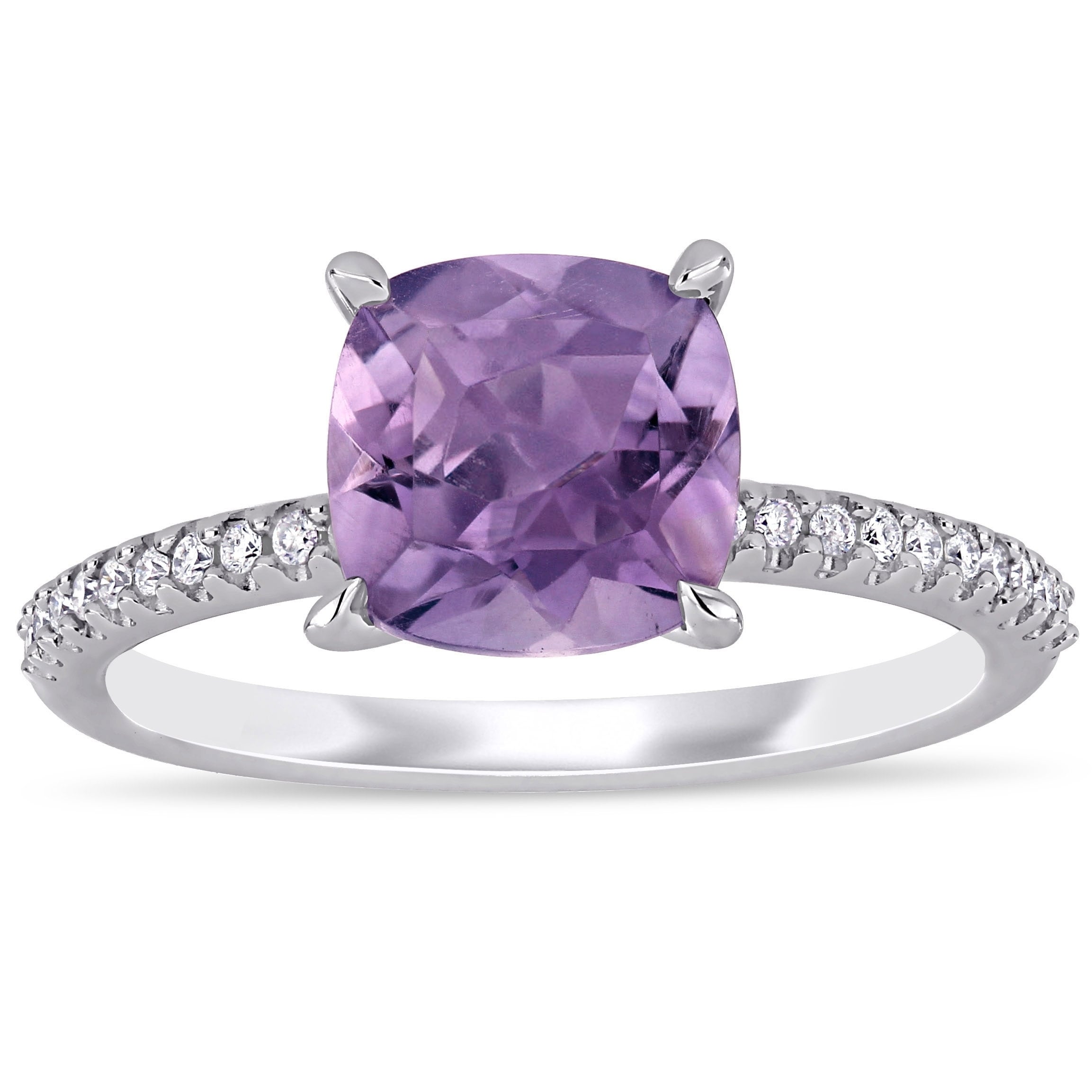 Miadora 14K White Gold Amethyst And 1 10Ct Tdw Diamond Solitaire Engagement Ring