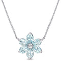 Miadora 14K White Gold Aquamarine And Diamond Accent Floral Station Necklace