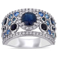 Miadora 14K White Gold Blue Sapphire And 1 2Ct Tdw Diamond Cluster Anniversary Band
