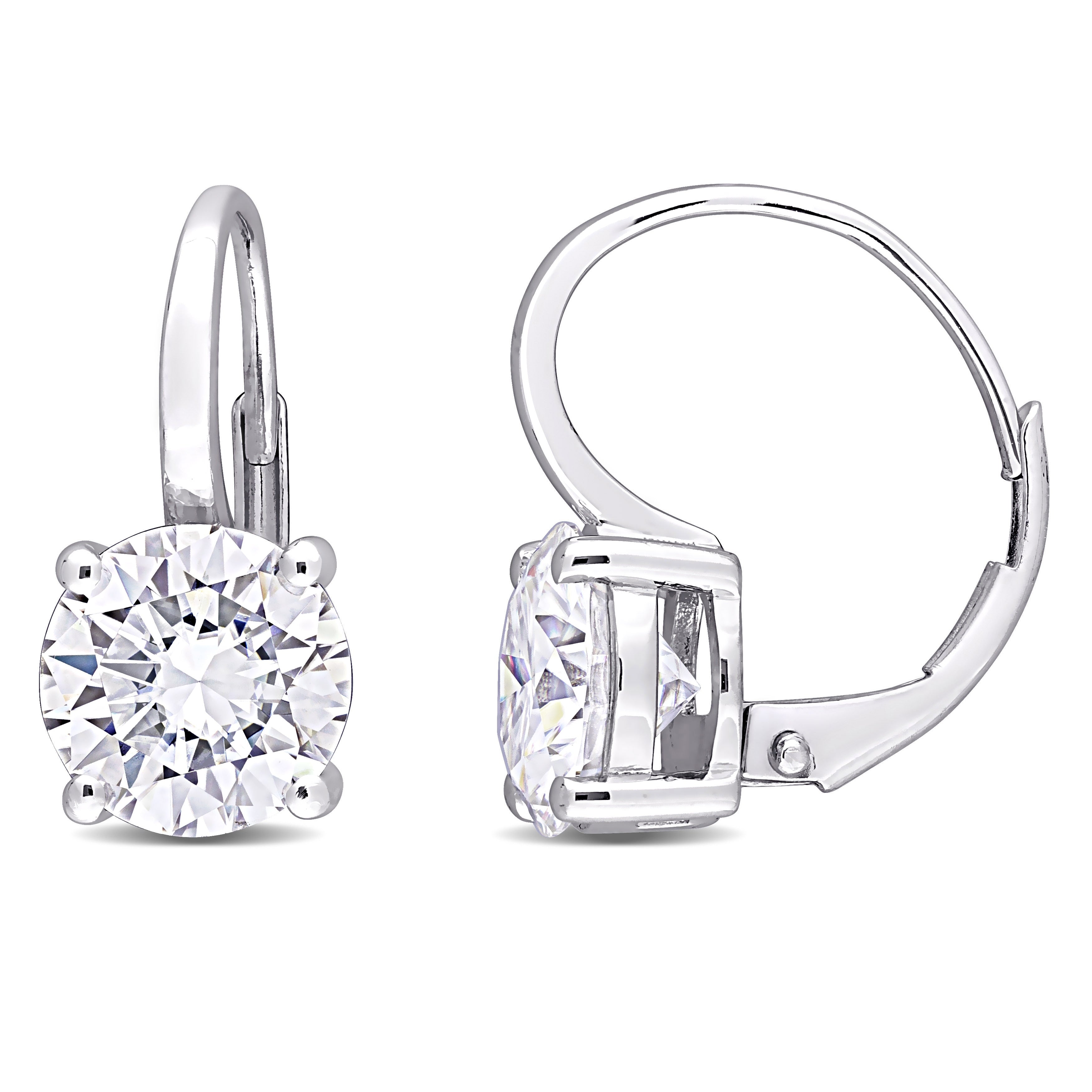 Miadora 14K White Gold Created Moissanite Solitaire Leverback Earrings