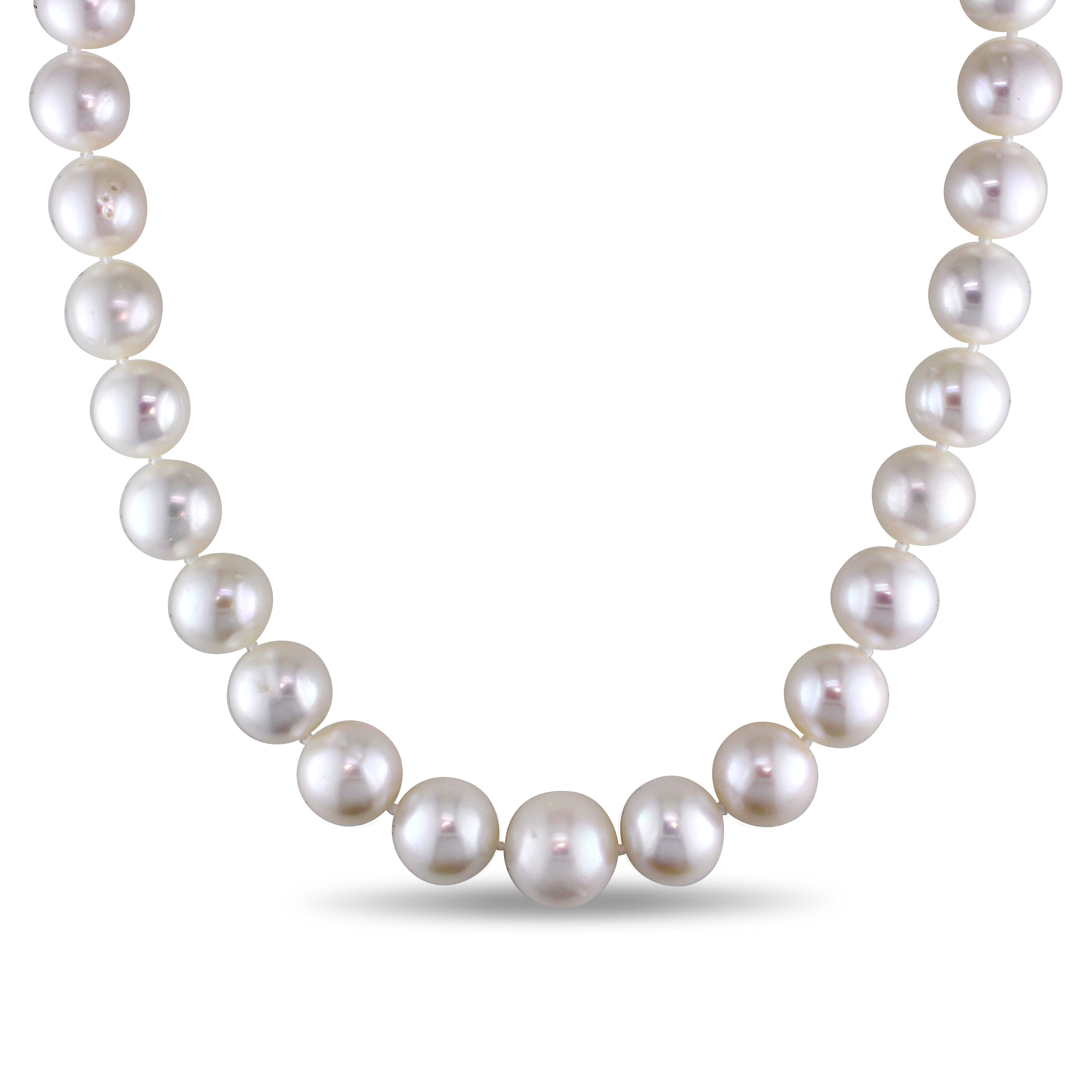 Miadora 14K White Gold Cultured Freshwater Pearl Strand And Diamond Accent 18 Inch Necklace 12.5 14.5Mm