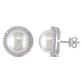 Miadora 14K White Gold Cultured Freshwater Pearl And 1 2Ct Tdw Diamond Earrings G H Si1 Si2 12.5 13 Mm