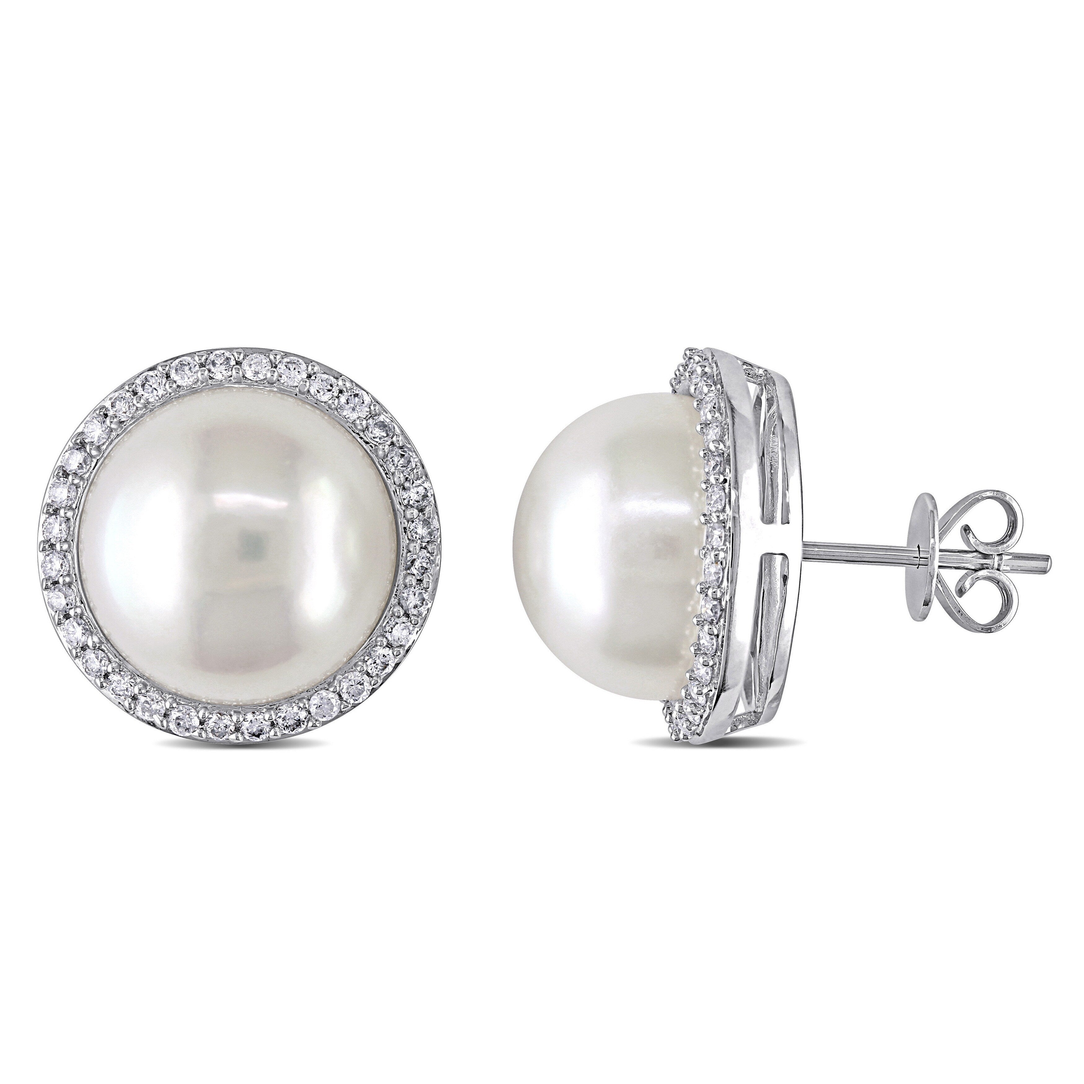 Miadora 14K White Gold Cultured Freshwater Pearl And 1 2Ct Tdw Diamond Earrings G H Si1 Si2 12.5 13 Mm