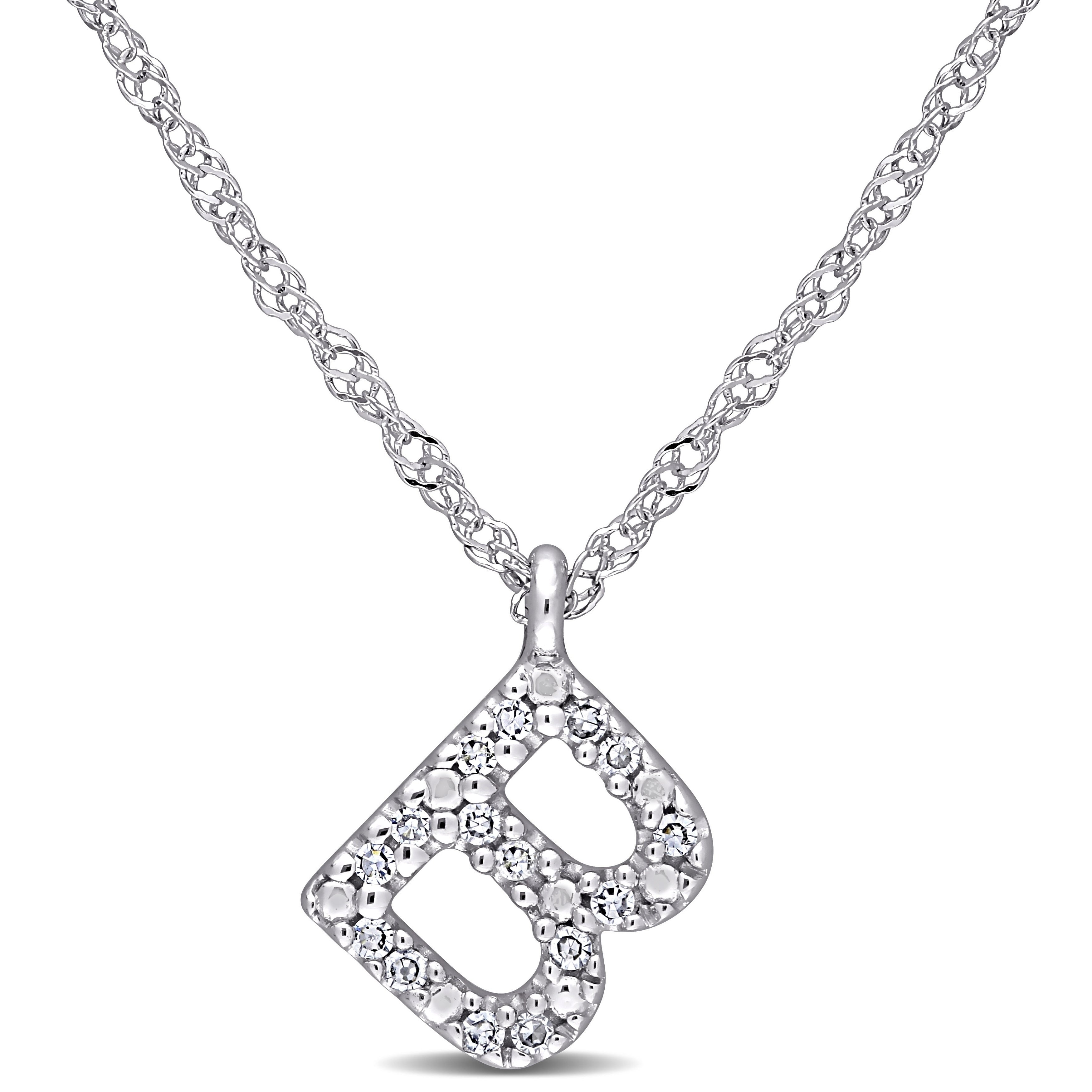 Miadora 14K White Gold Diamond Accent B Initial Necklace