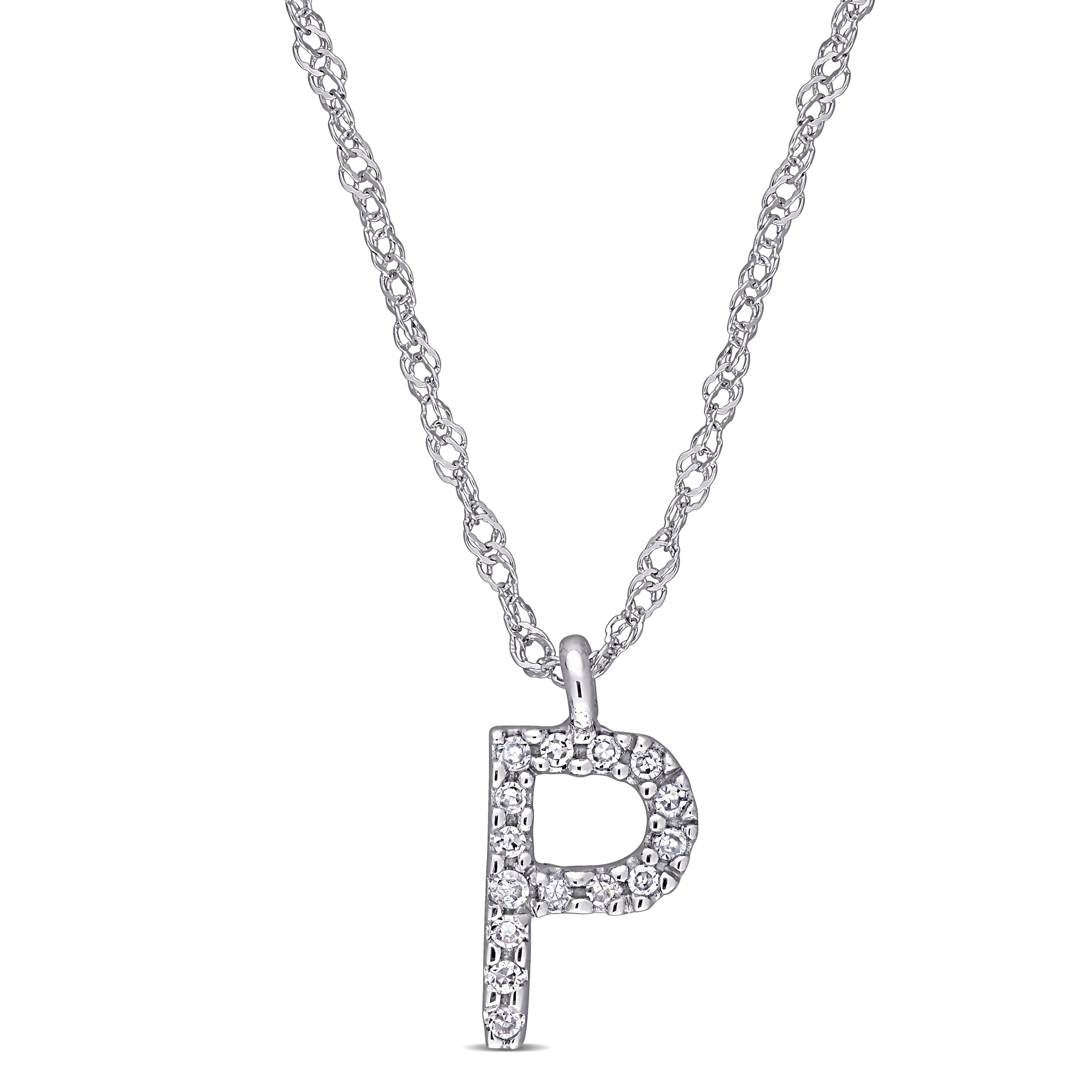 Miadora 14K White Gold Diamond Accent P Initial Necklace 10.2 Mm X 17 Inch X 5.4 Mm