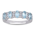 Miadora 14K White Gold Oval Cut Aquamarine And 1 6Ct Tdw Diamond Anniversary Band