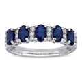 Miadora 14K White Gold Oval Cut Blue Sapphire And 1 6Ct Tdw Diamond Anniversary Band