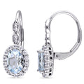Miadora 14K White Gold Oval Cut Aquamarine White Topaz And Diamond Accent Halo Leverback Drop Earrings