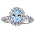 Miadora 14K White Gold Oval Cut Sky Blue Topaz White Topaz And Diamond Accent Halo Engagement Ring