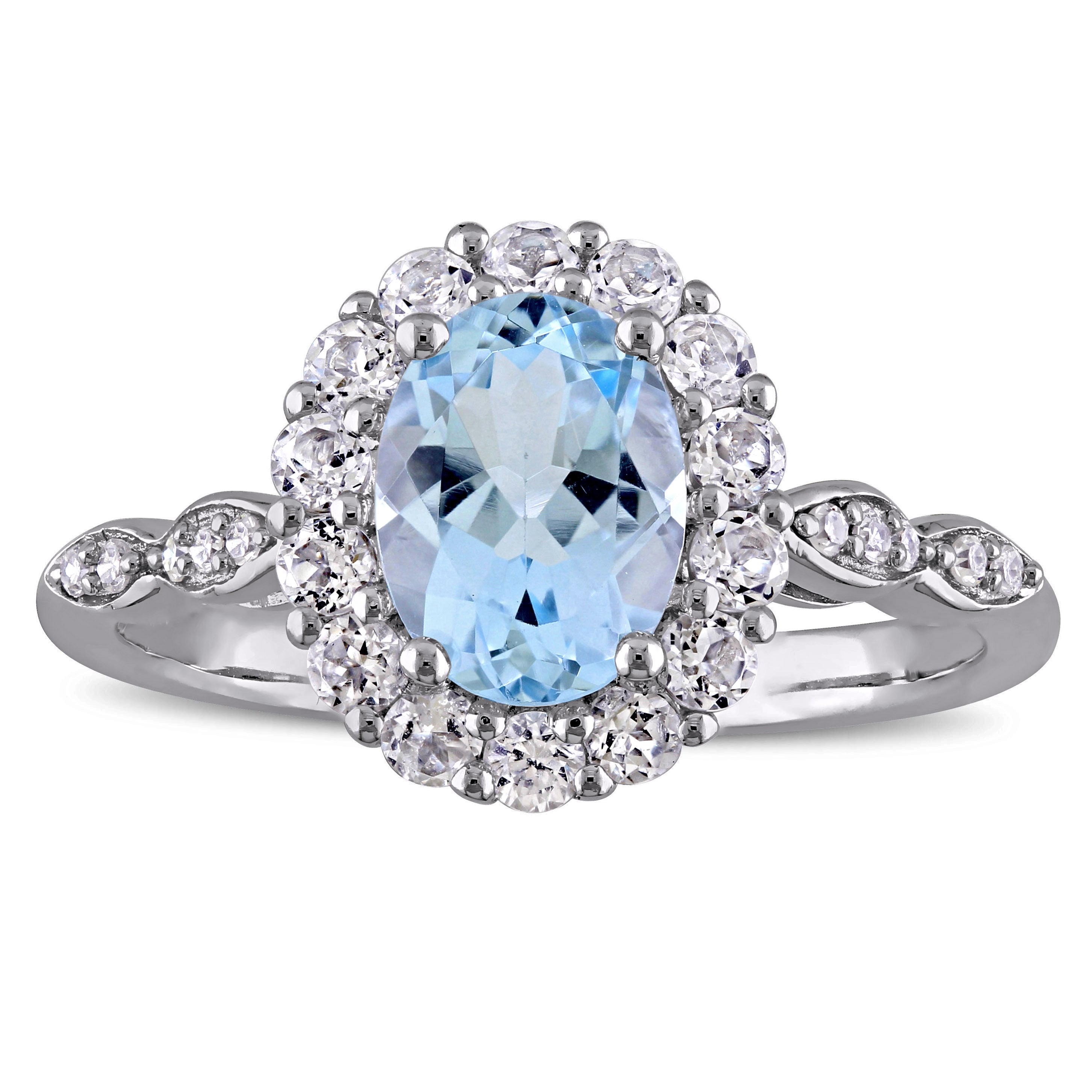 Miadora 14K White Gold Oval Cut Sky Blue Topaz White Topaz And Diamond Accent Halo Engagement Ring