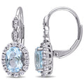 Miadora 14K White Gold Oval Cut Sky Blue Topaz White Topaz And Diamond Accent Halo Leverback Earrings