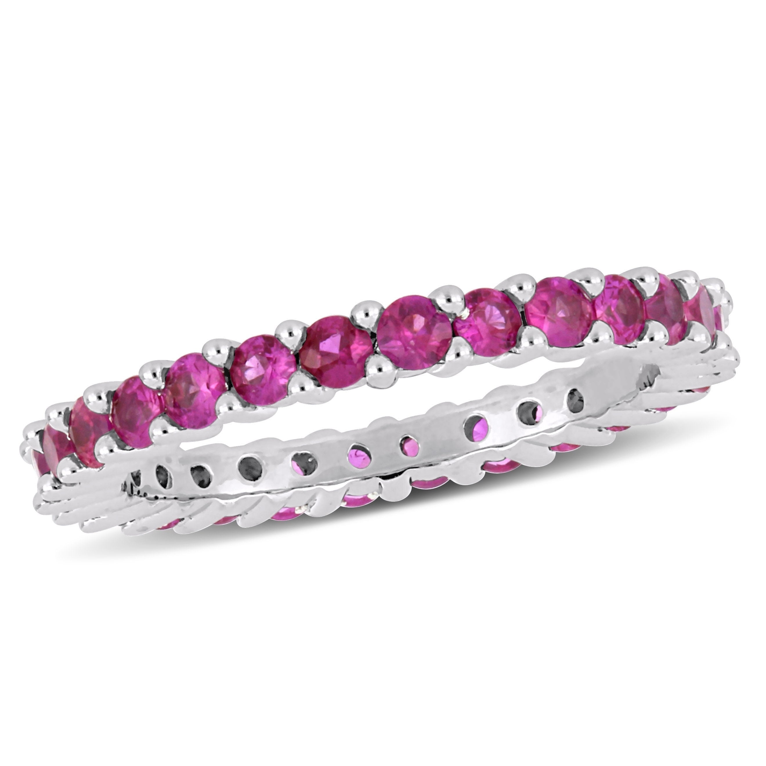 Miadora 14K White Gold Pink Sapphire Stackable Full Eternity Band