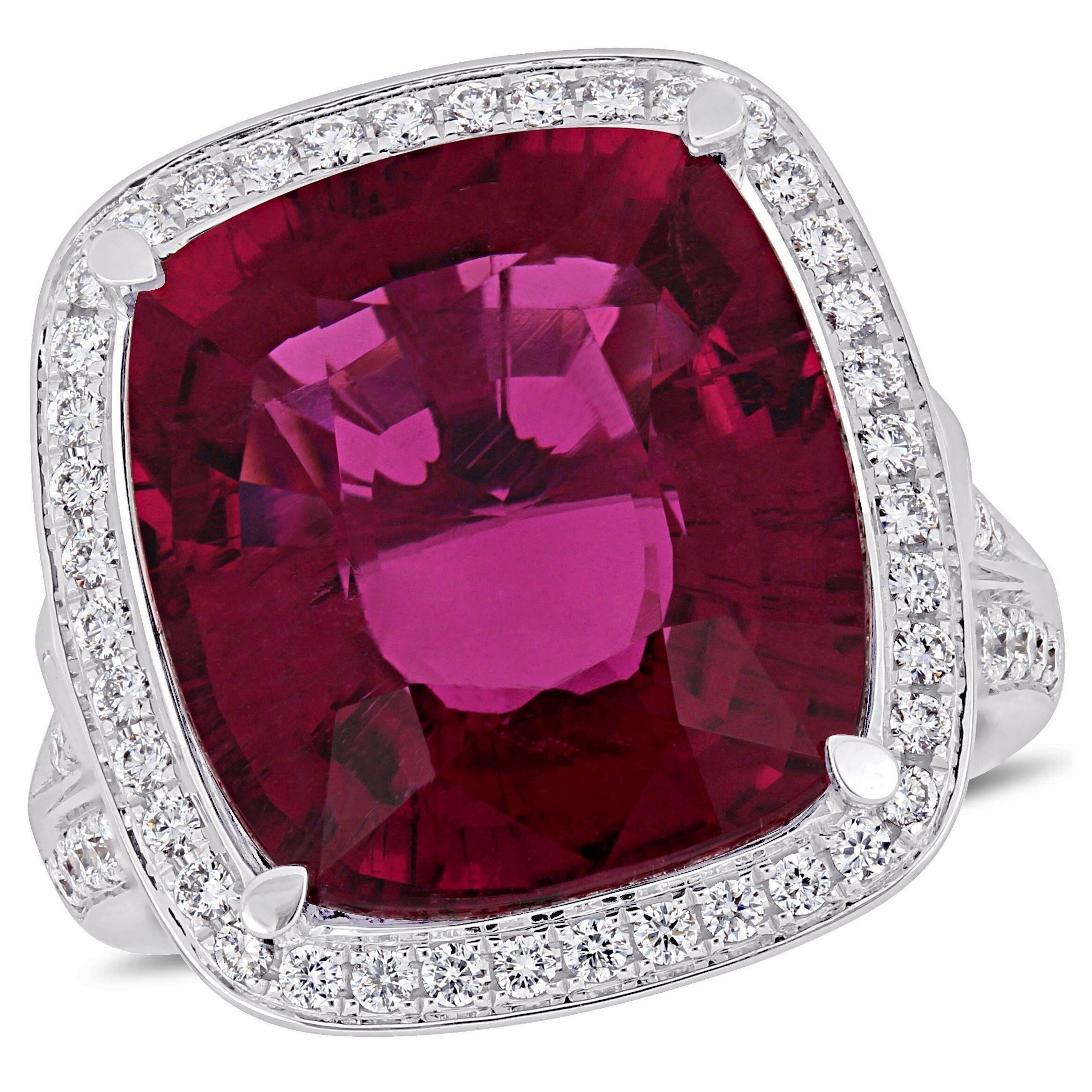 Miadora 14K White Gold Pink Tourmaline And 1 3 8 Ct Tdw Diamond Halo Ring
