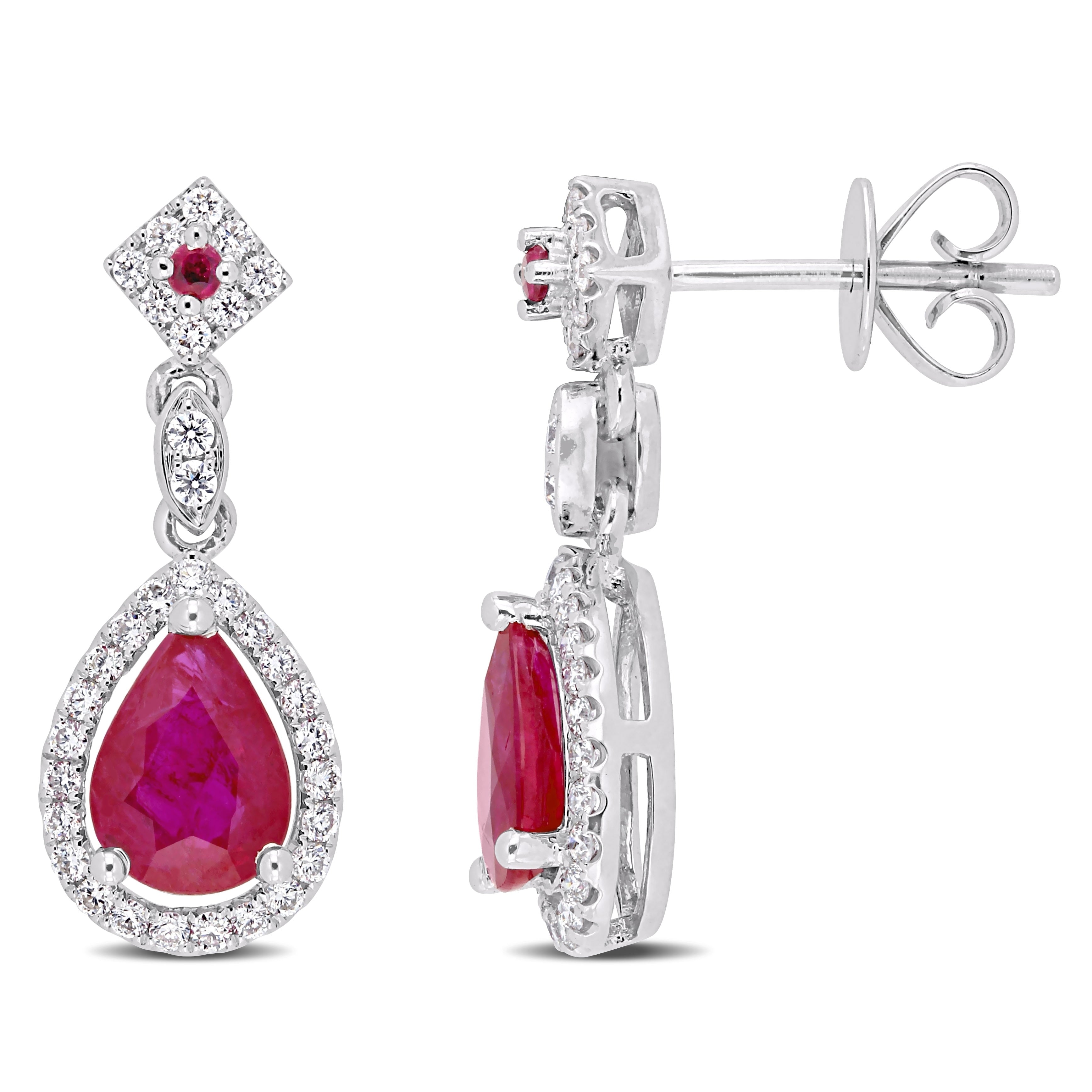 Miadora 14K White Gold Ruby 1 3Ct Tdw Diamond Drop Earrings