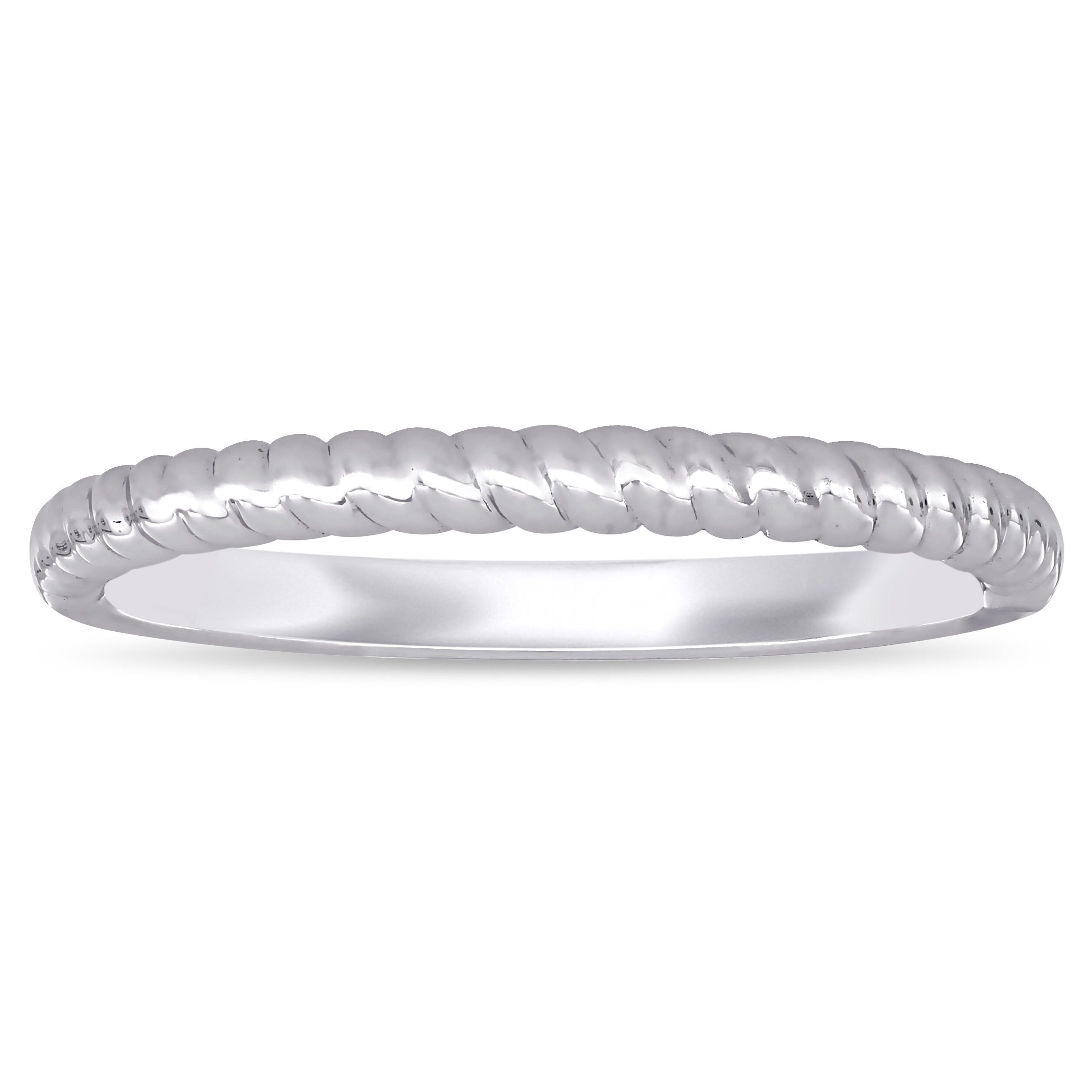 Miadora 14K White Gold Stackable Twist Design Wedding Band Ring
