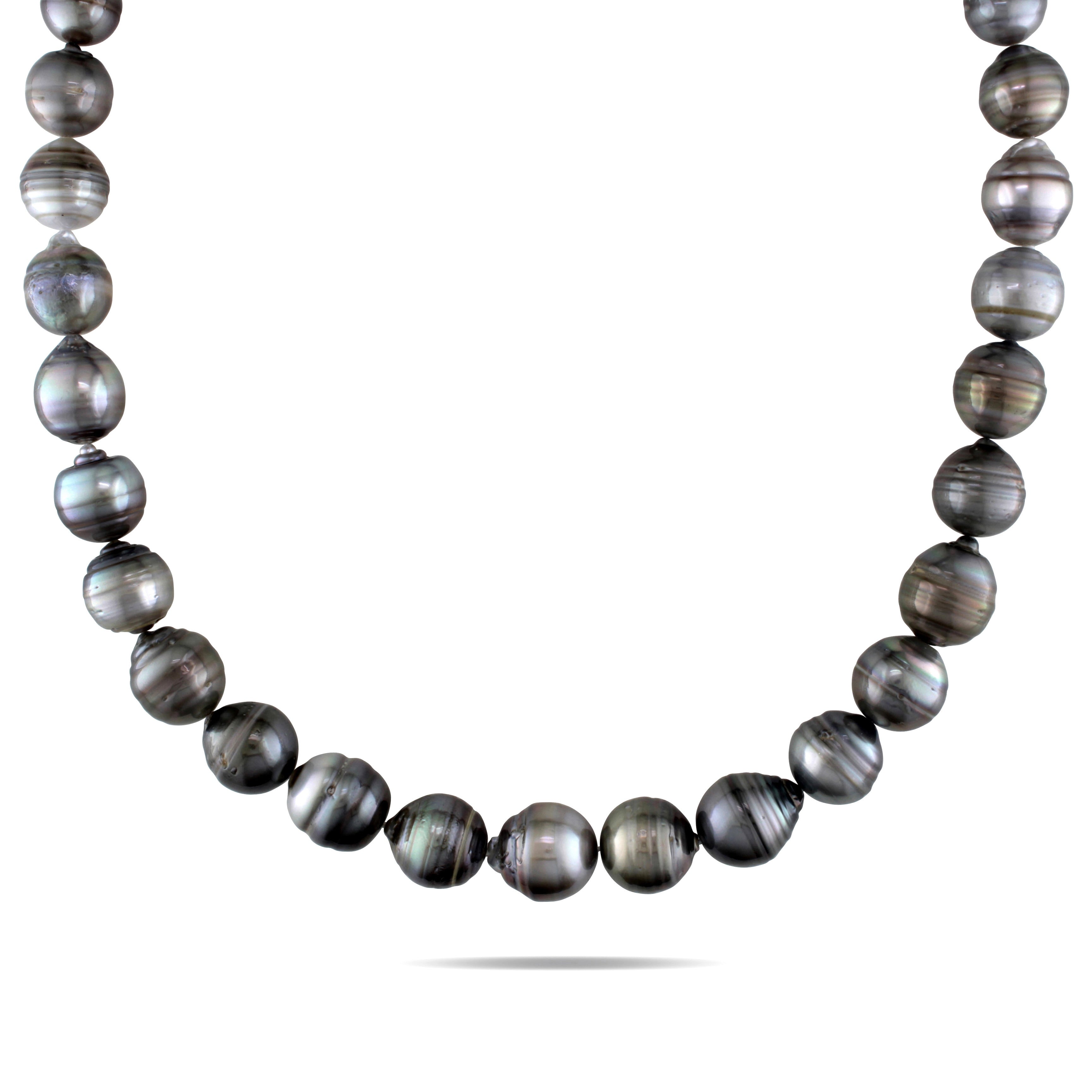 Miadora 14K White Gold Tahitian Black Pearl Necklace 9 12 Mm