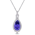 Miadora 14K White Gold Tanzanite And 1 3Ct Tdw Diamond Teardrop Halo Necklace 35.4 Mm X 18 Inch X 13.8 Mm