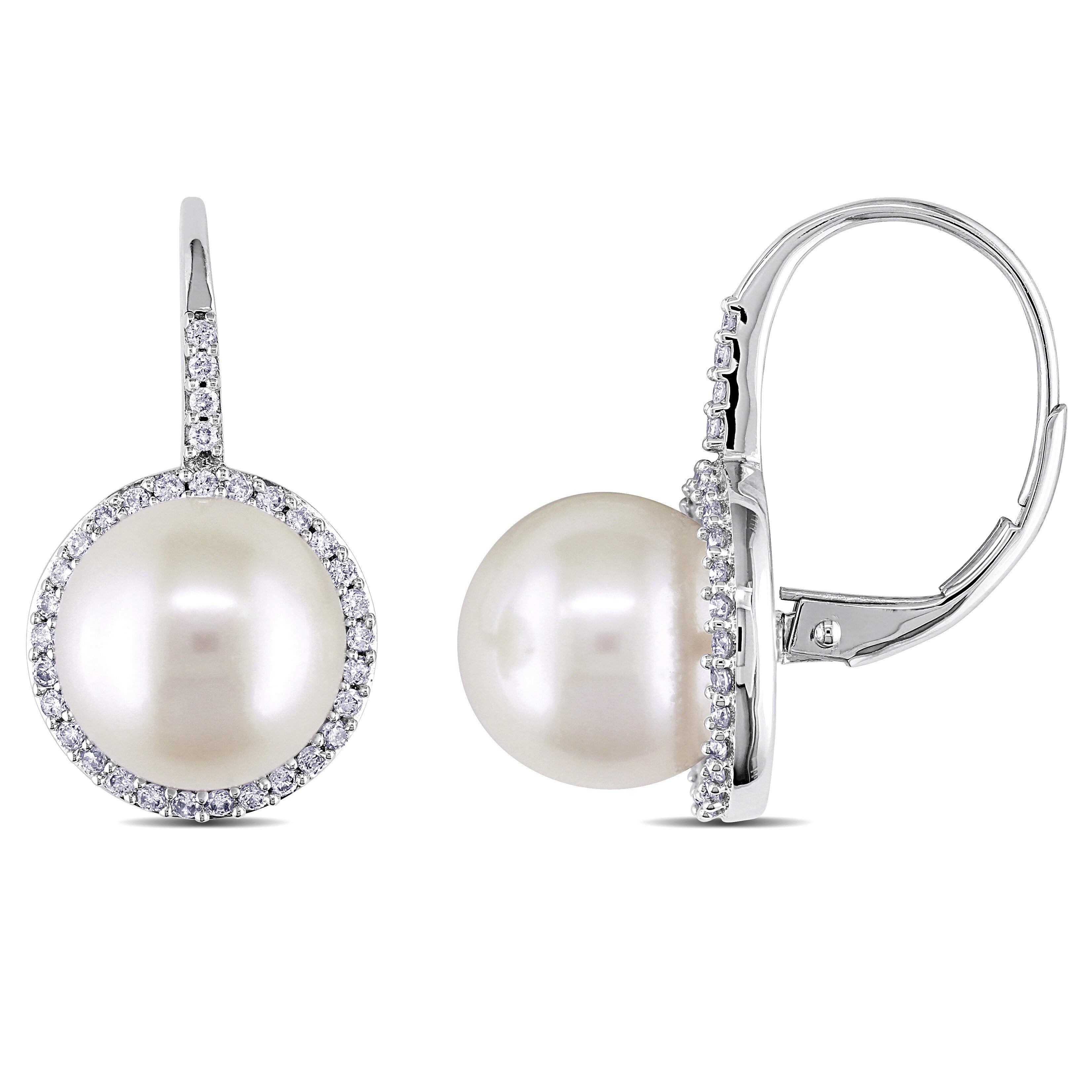 Miadora 14K White Gold White Pearl 1 3Ct Tdw Diamond Earrings G H Si1 Si2