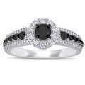 Miadora 14K White Gold With Black Rhodium 1Ct Tdw Black And White Diamond Halo Engagement Ring