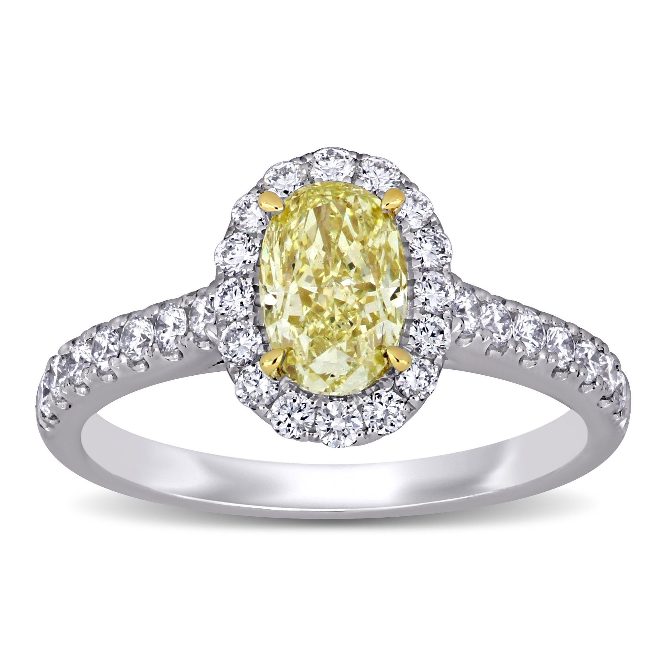 Miadora 14K White And Yellow Gold 1 5 8Ct Tdw Certified Oval Yellow And White Diamond Halo Engagement Ring Gia