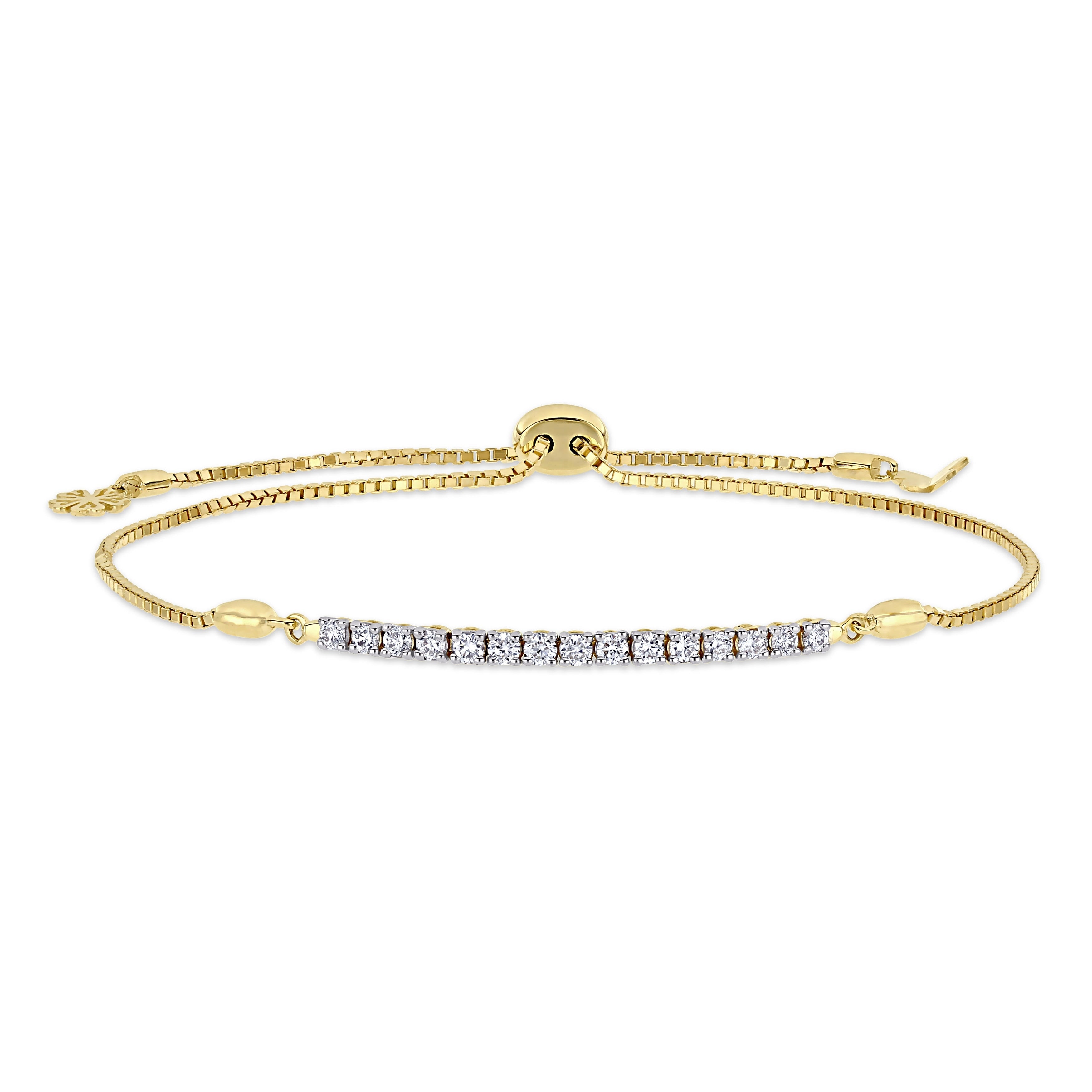 Miadora 14K Yellow Gold 1 3Ct Tdw Diamond Adjustable Bolo Bar Station Tennis Bracelet