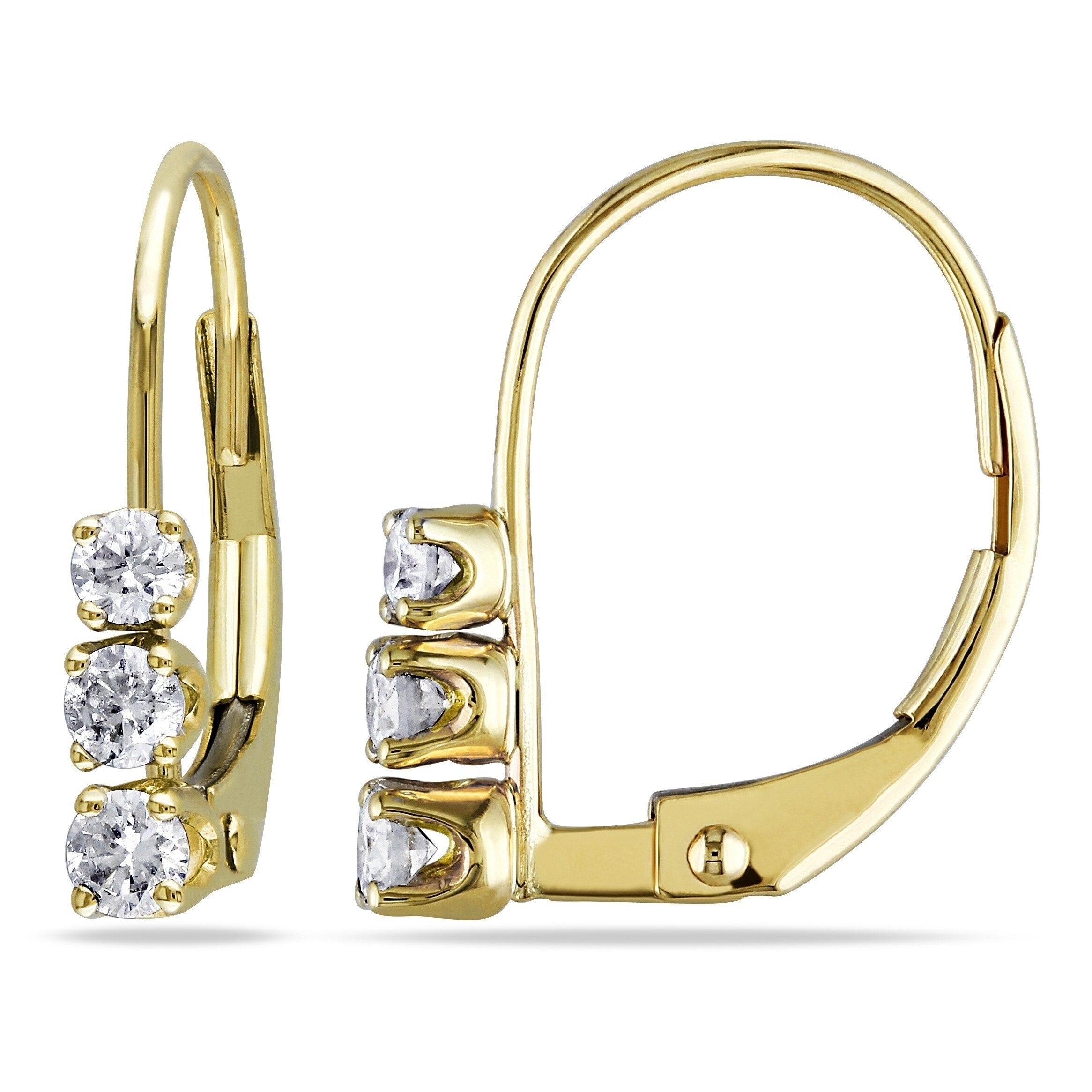 Miadora 14K Yellow Gold 1 4Ct Tdw Diamond 3 Stone Earrings White