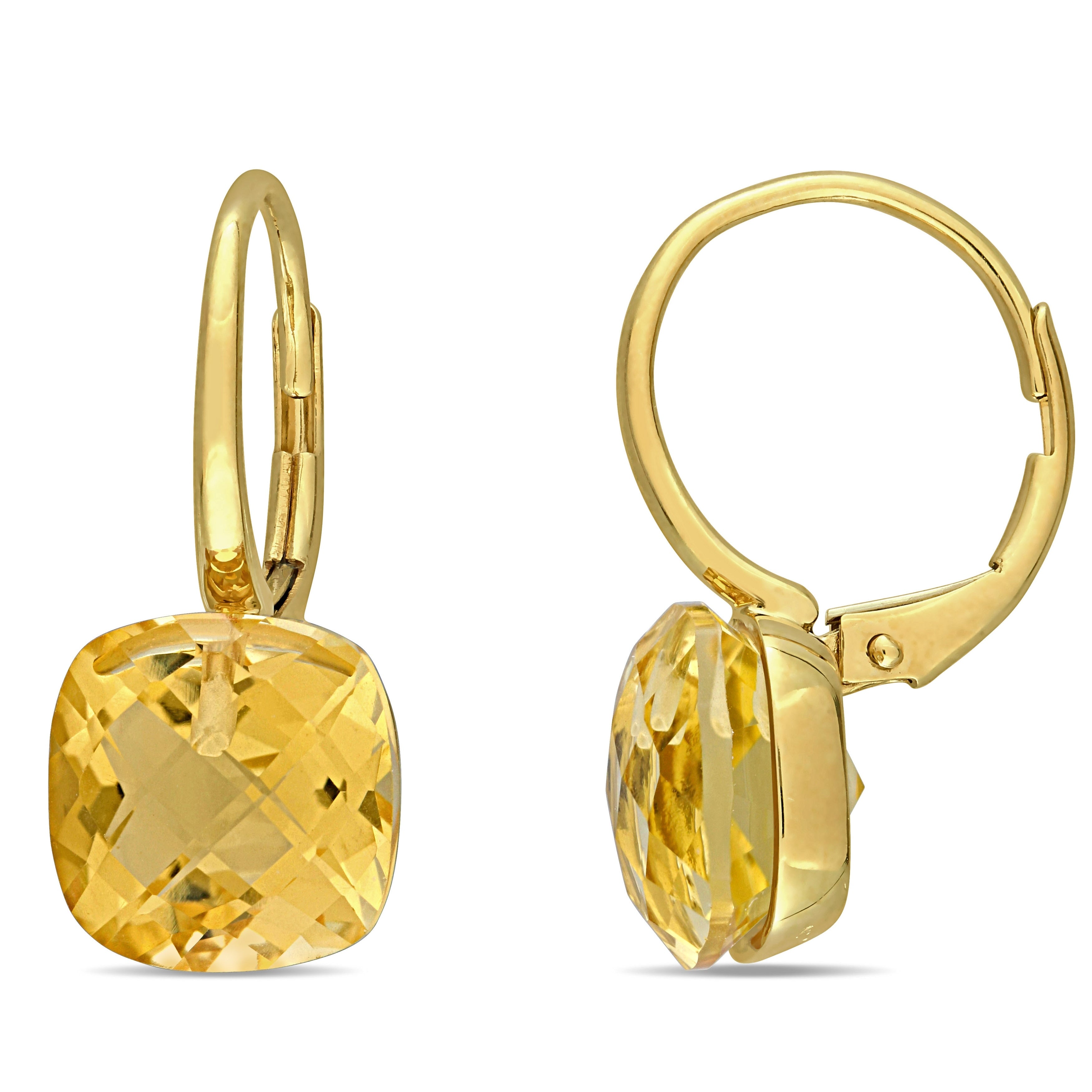Miadora 14K Yellow Gold 8Ct Tgw Cushion Cut Citrine Solitaire Drop Leverback Earrings