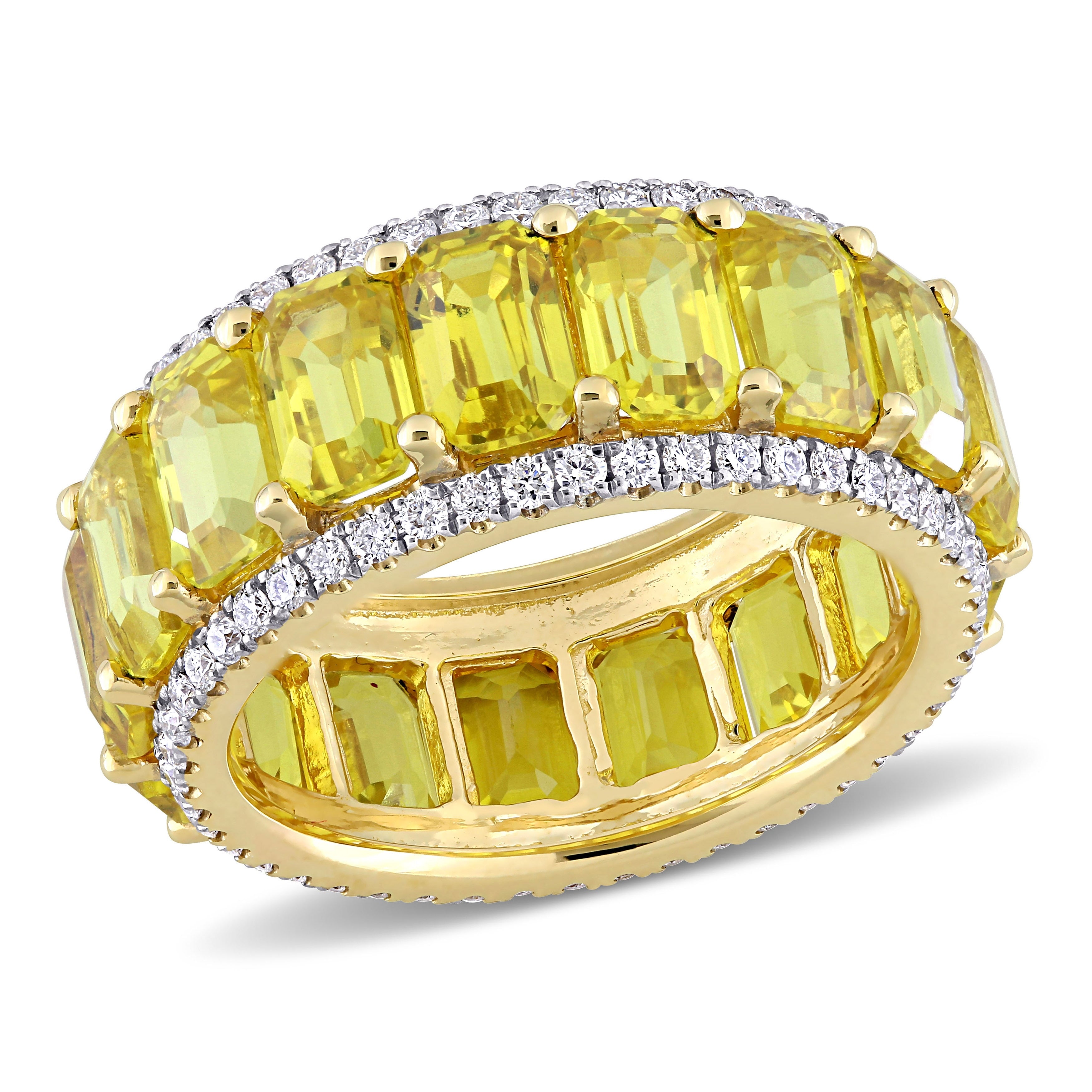 Miadora 14K Yellow Gold 9 3 8Ct Tgw Yellow Sapphire And 3 5Ct Tdw Diamond Eternity Wedding Band Ring