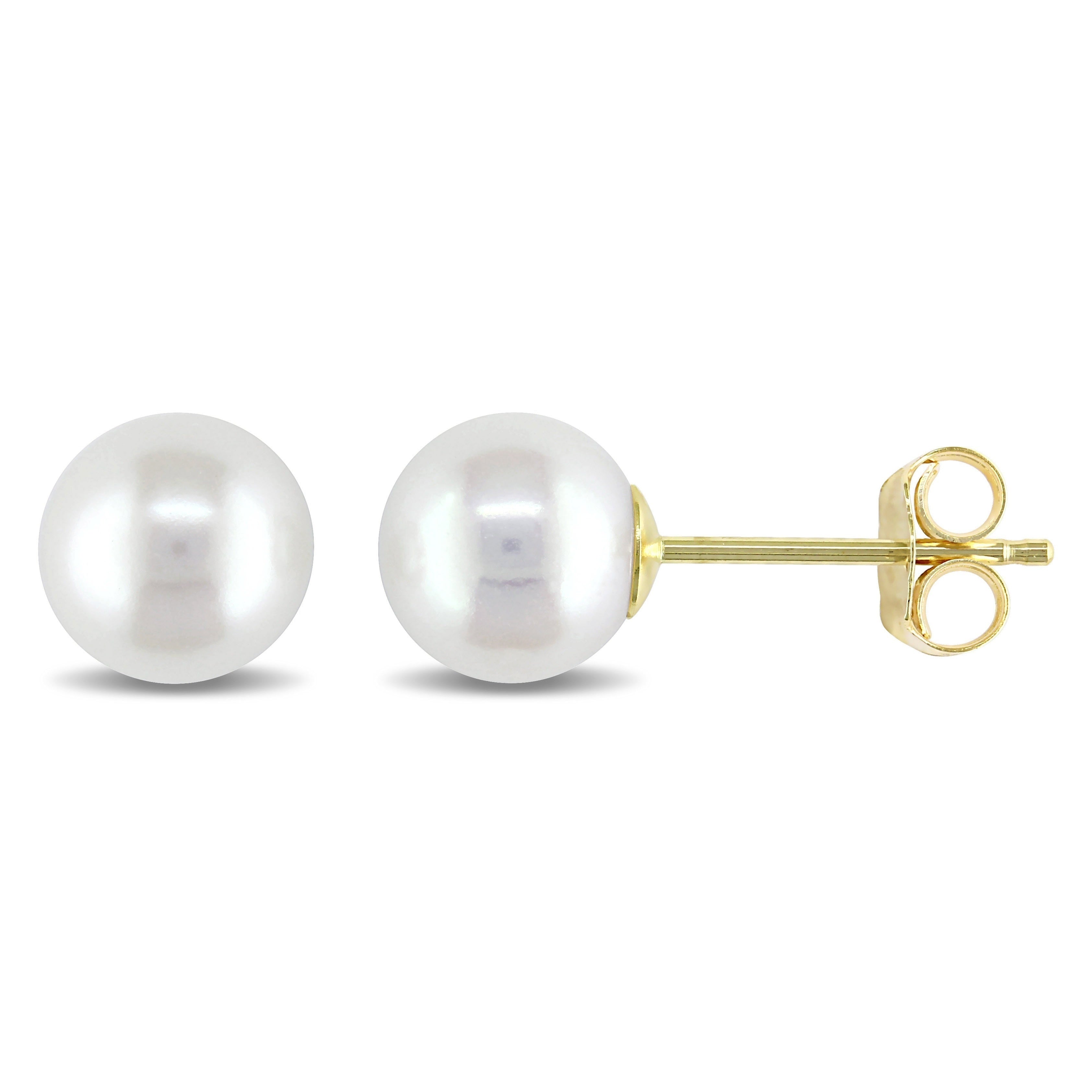 Miadora 14K Yellow Gold Cultured Freshwater Pearl Earrings White