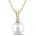Miadora 14K Yellow Gold Cultured Freshwater Pearl And Diamond Necklace 8 8.5 Mm