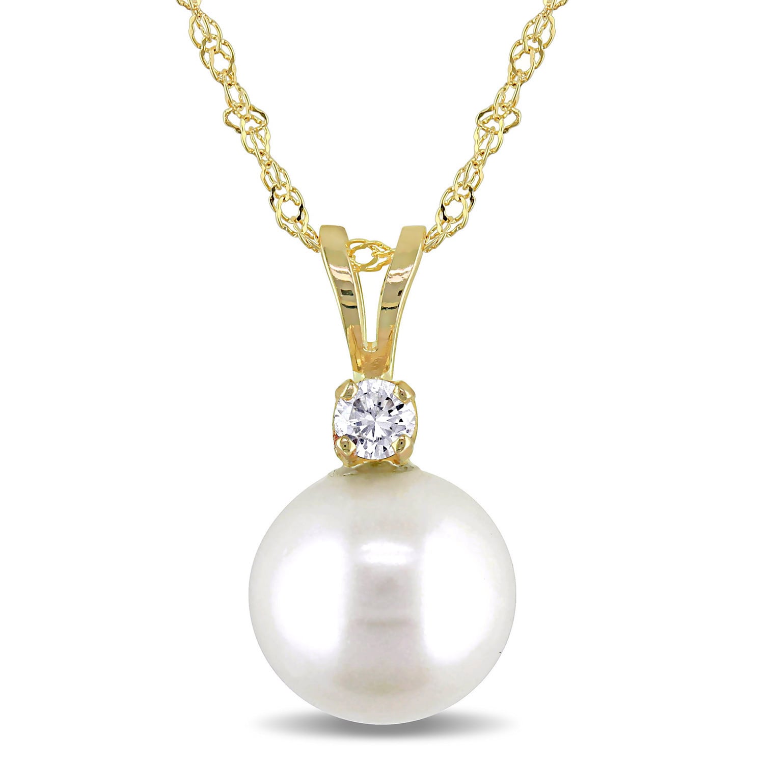 Miadora 14K Yellow Gold Cultured Freshwater Pearl And Diamond Necklace 8 8.5 Mm