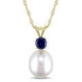 Miadora 14K Yellow Gold Cultured Freshwater Pearl And Sapphire Necklace 8 8.5Mm White