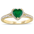 Miadora 14K Yellow Gold Emerald And 1 4Ct Tdw Diamond Heart Halo Ring