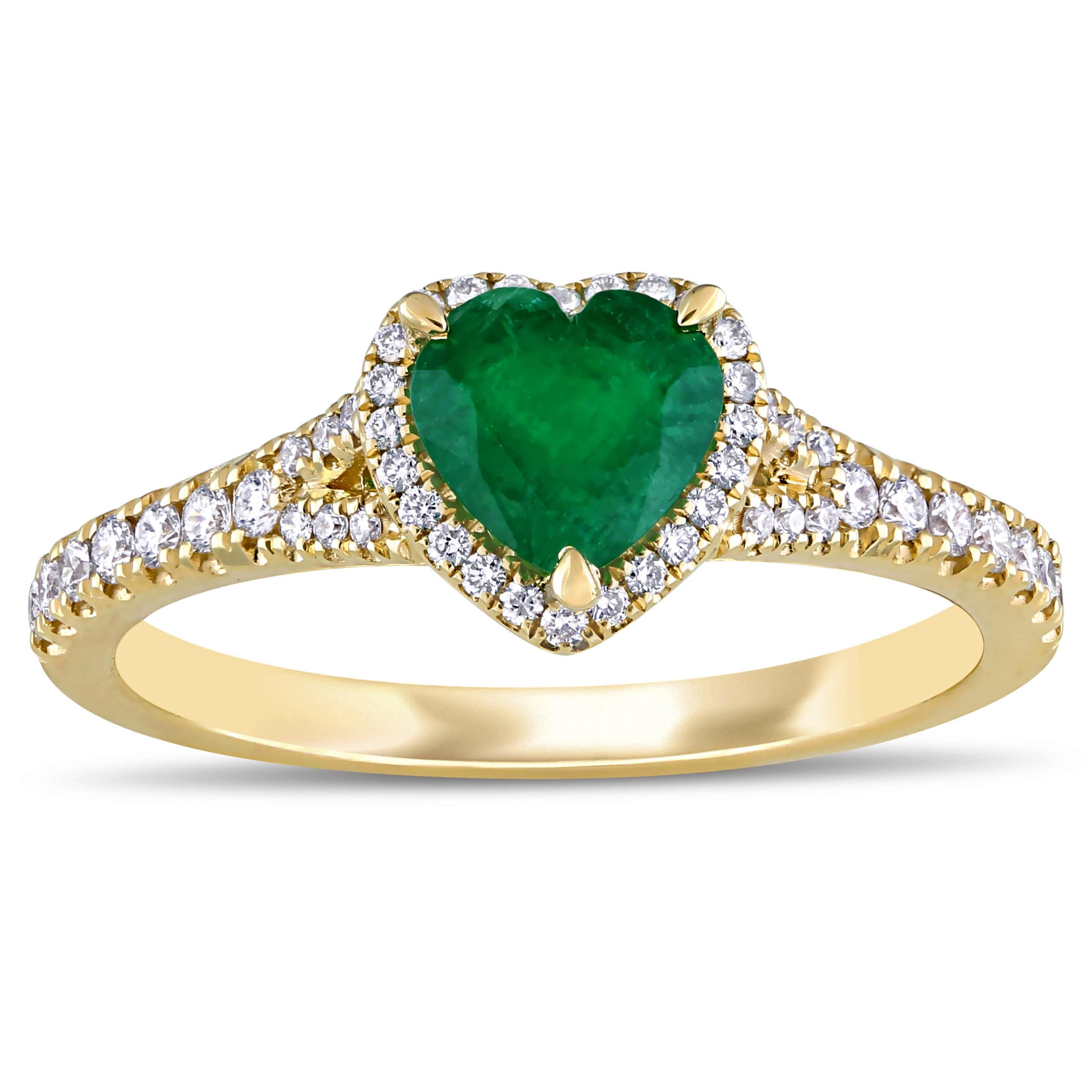 Miadora 14K Yellow Gold Emerald And 1 4Ct Tdw Diamond Heart Halo Ring