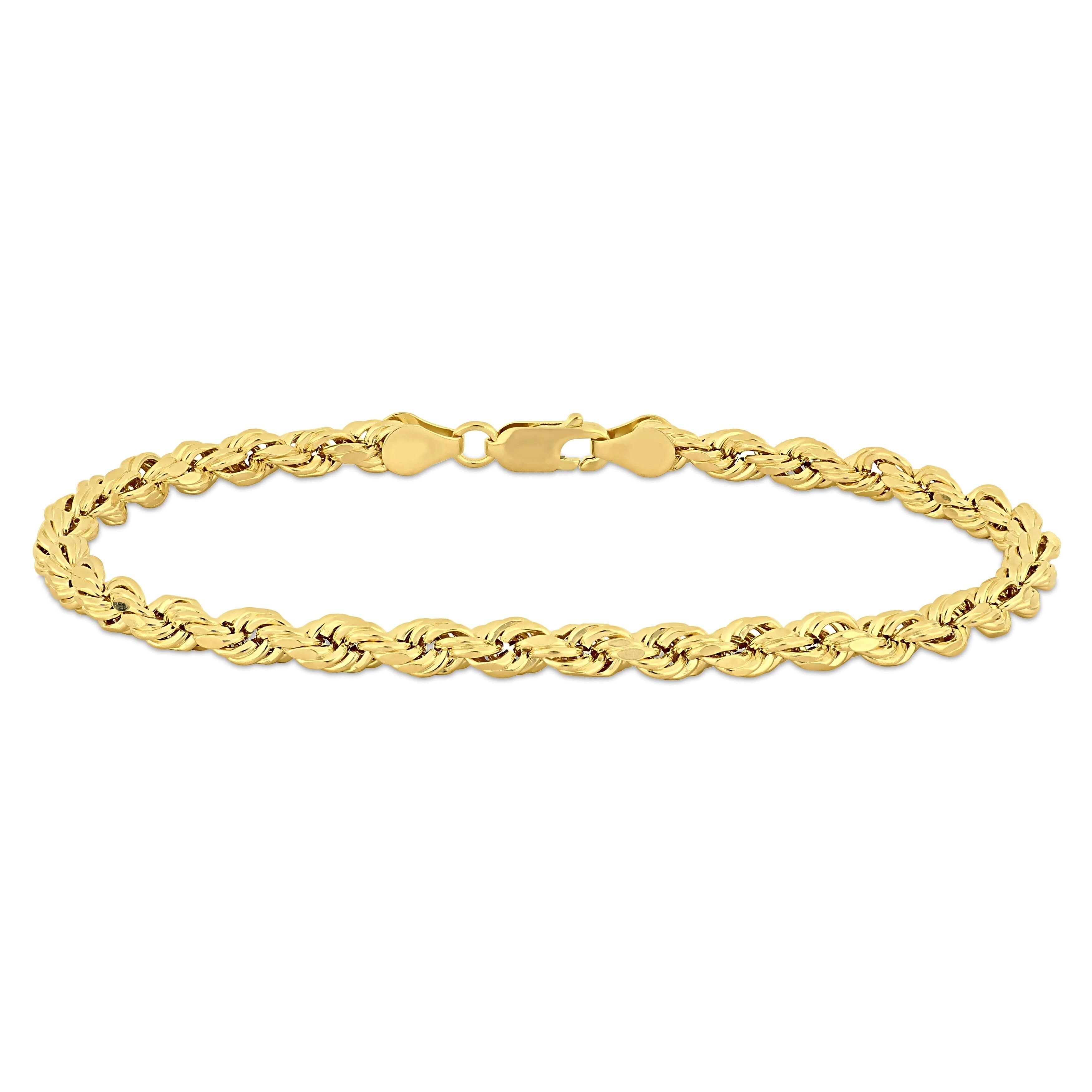 Miadora 14K Yellow Gold Mens 9 Inch Rope Chain Bracelet 5 Mm