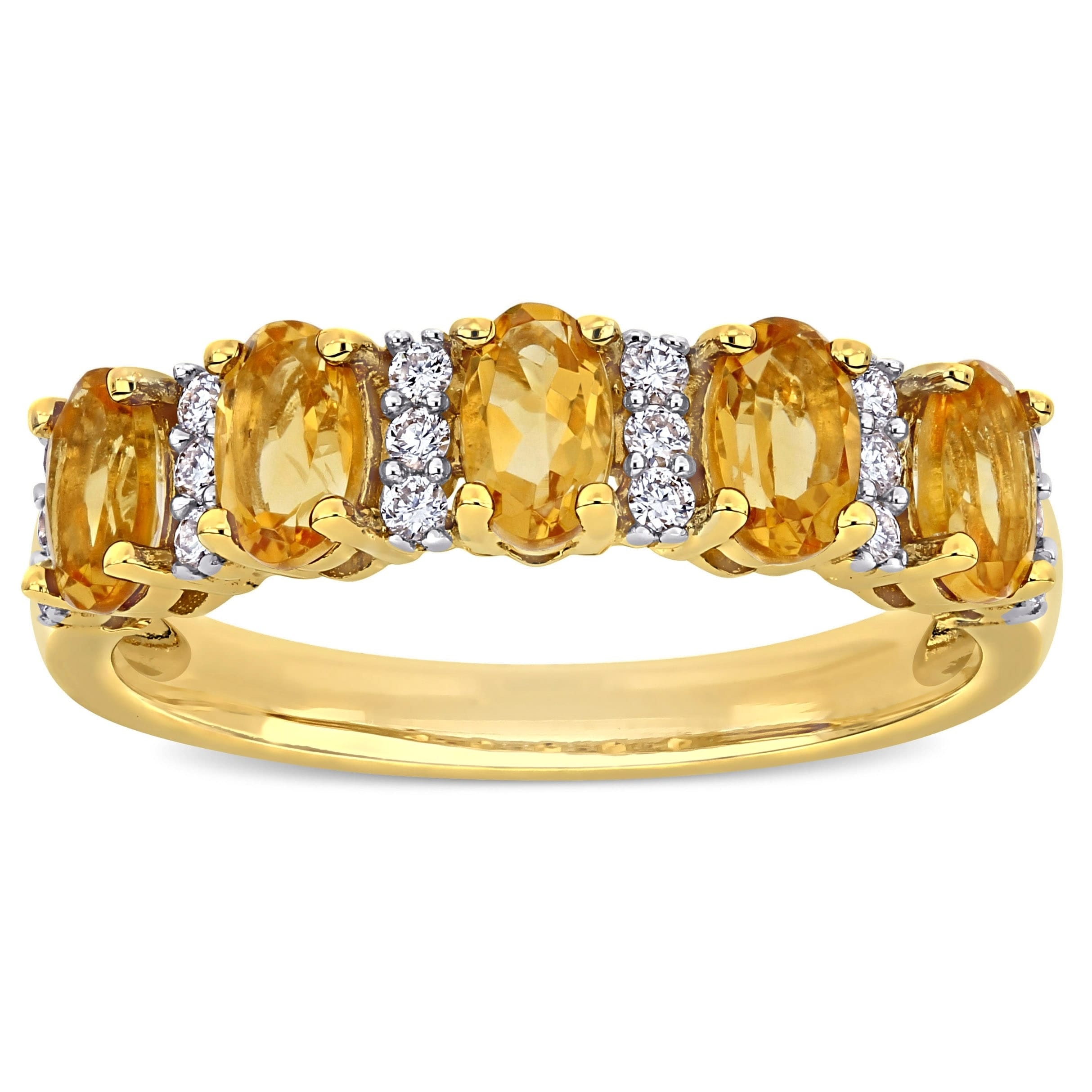 Miadora 14K Yellow Gold Oval Cut Citrine And 1 6Ct Tdw Diamond Anniversary Band
