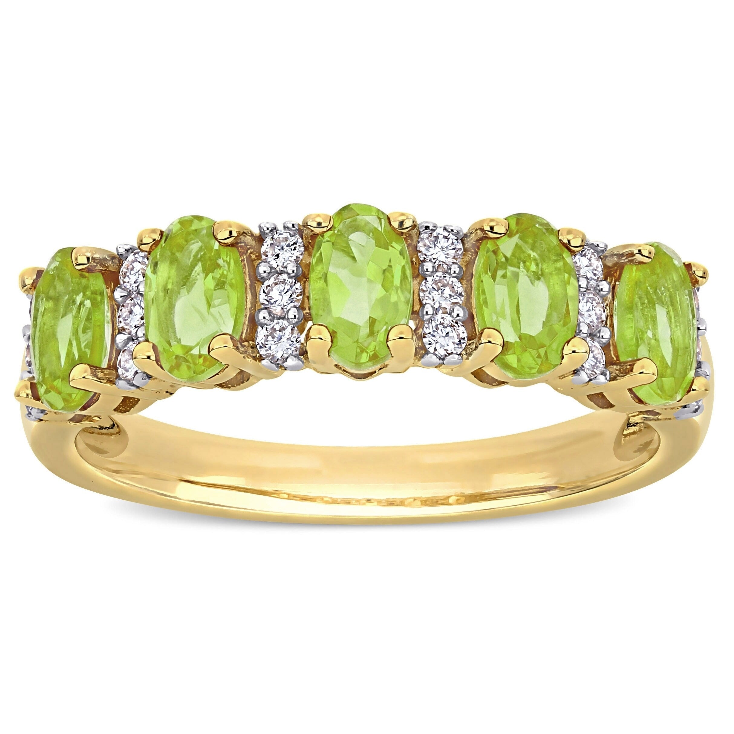 Miadora 14K Yellow Gold Oval Cut Peridot And 1 6Ct Tdw Diamond Anniversary Band