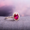 Miadora 14K Yellow Gold Oval Cut Created Ruby White Topaz And Diamond Accent Halo Cocktail Ring